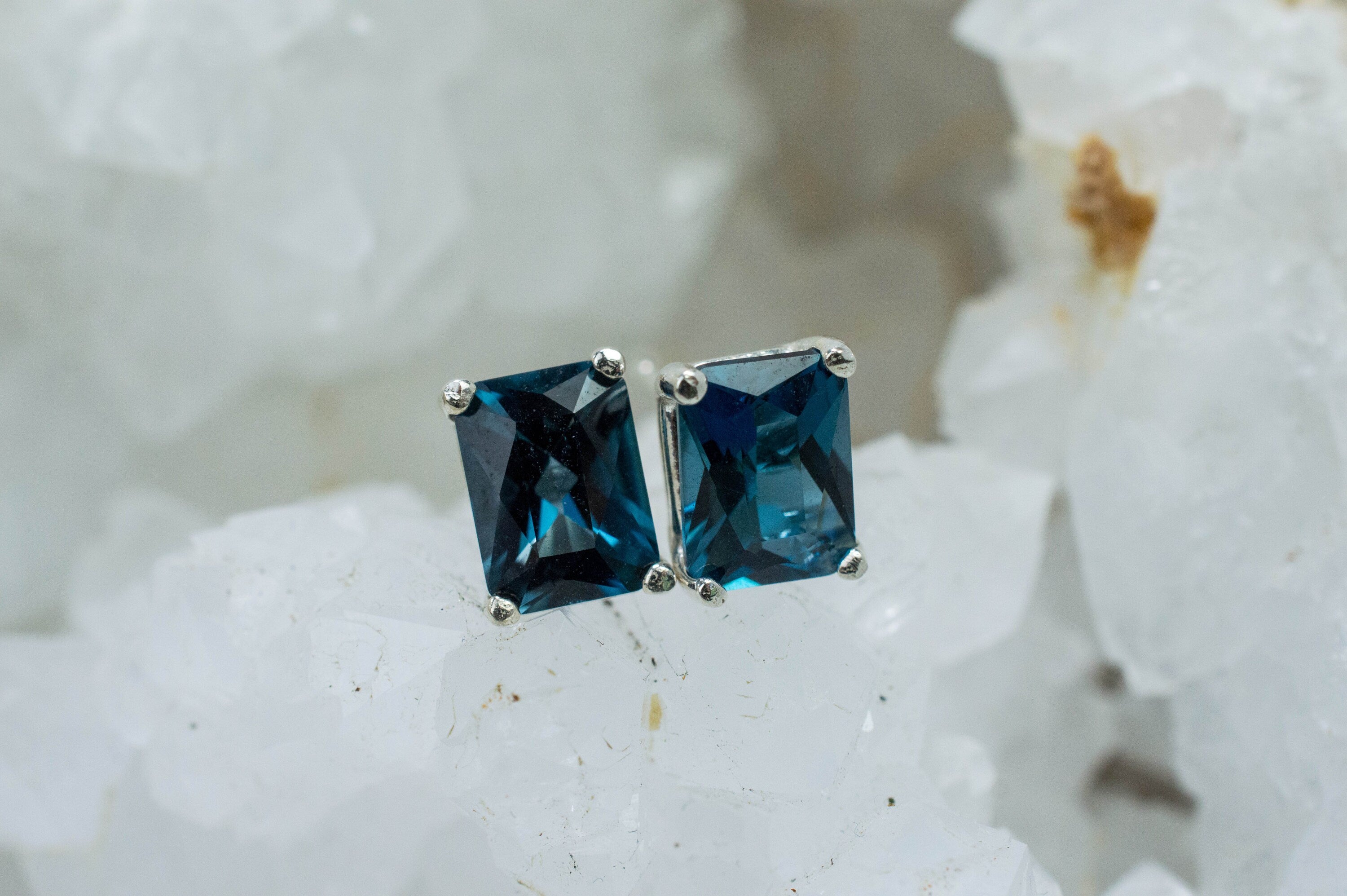 London Blue Topaz Earrings; Genuine Brazilian Topaz; 3.685cts