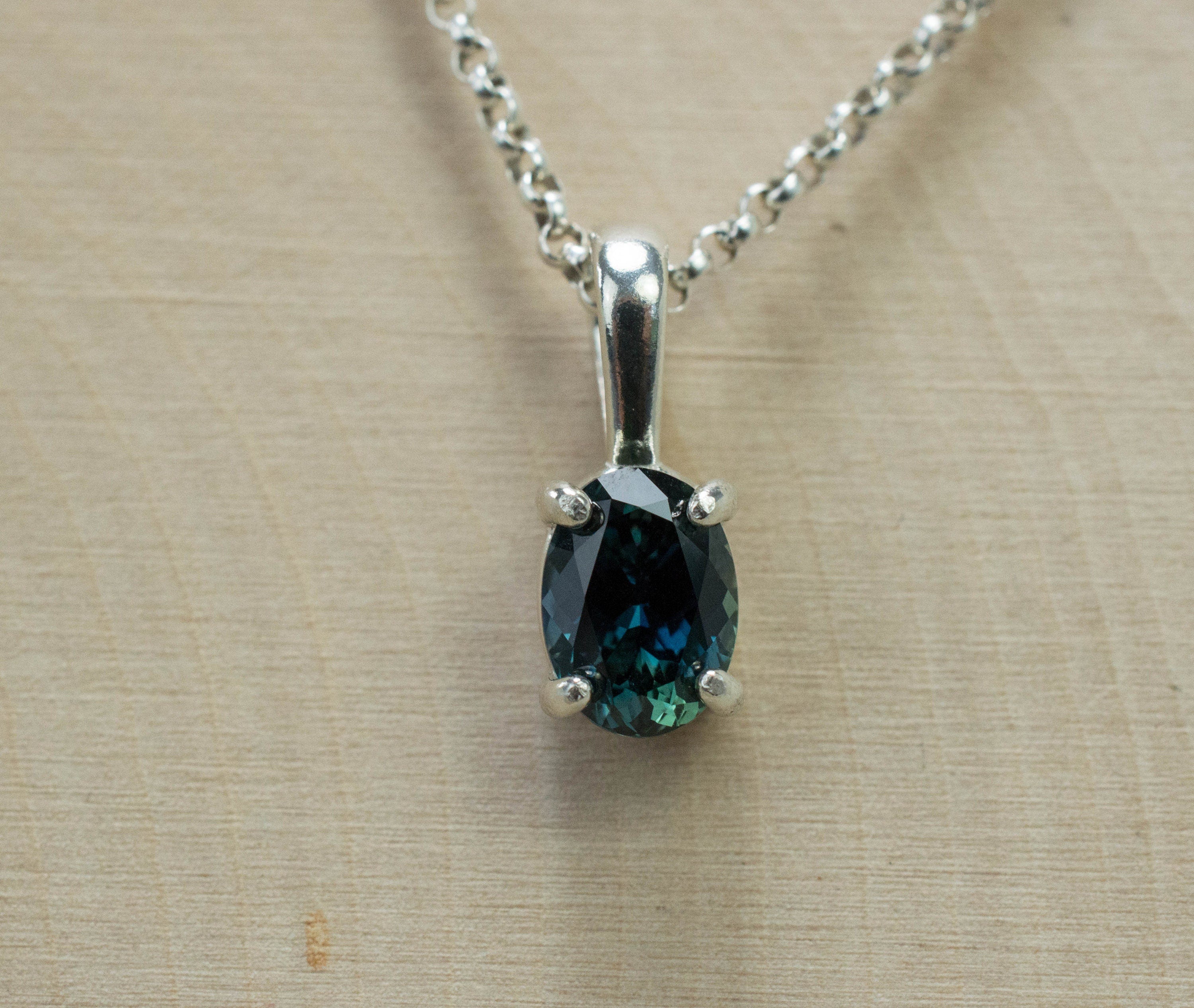 Teal Sapphire Pendant; Genuine Untreated Tanzania Parti Sapphire; 1.415cts