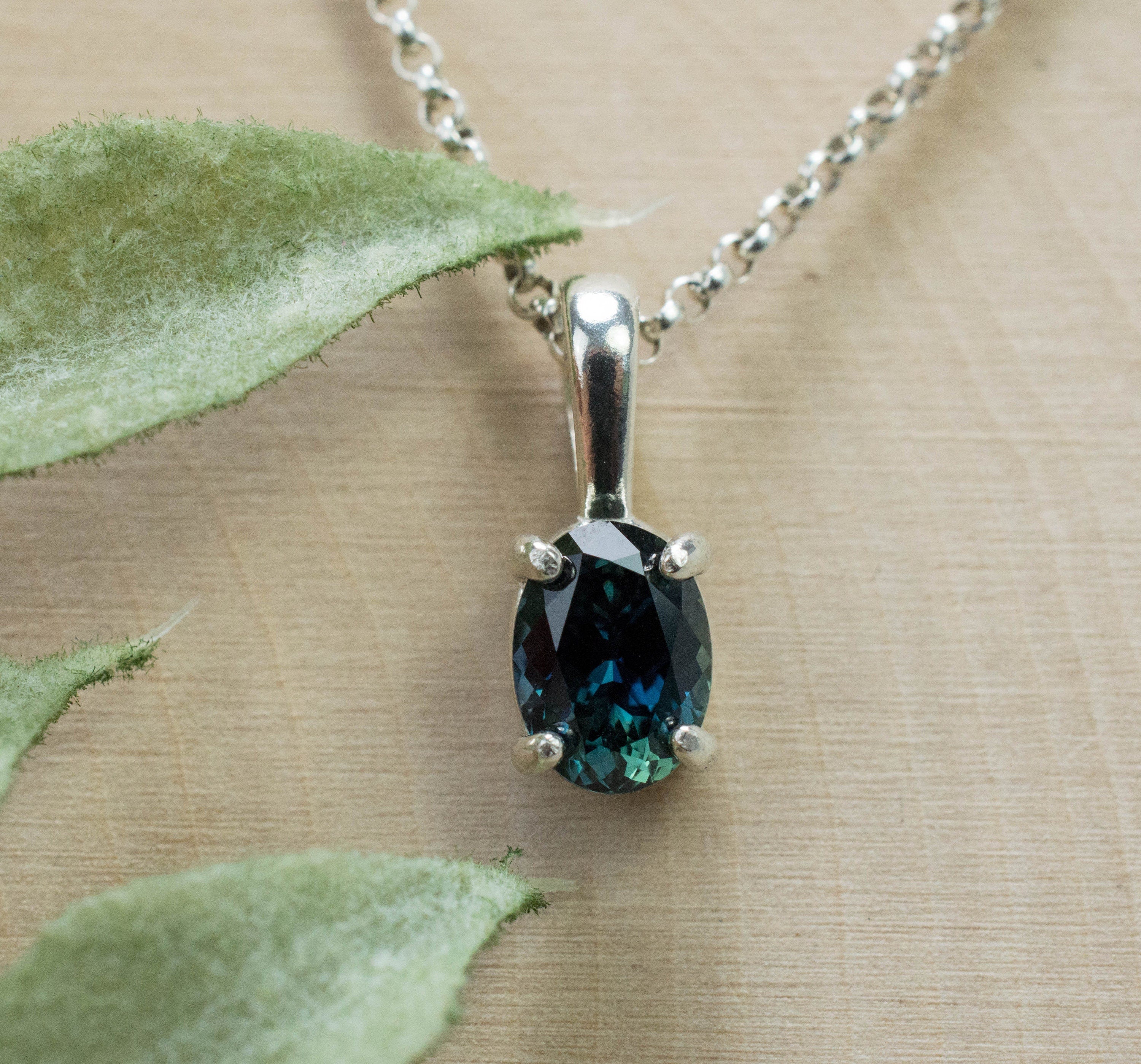 Teal Sapphire Pendant; Genuine Untreated Tanzania Parti Sapphire; 1.415cts