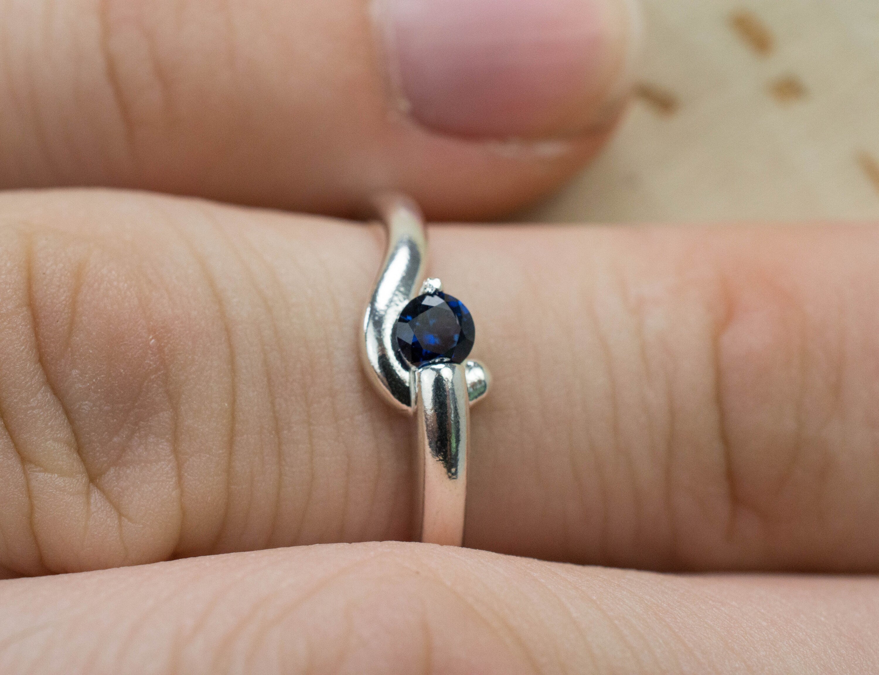 Blue Sapphire Ring, Genuine Untreated Tanzania Sapphire; 0.185cts