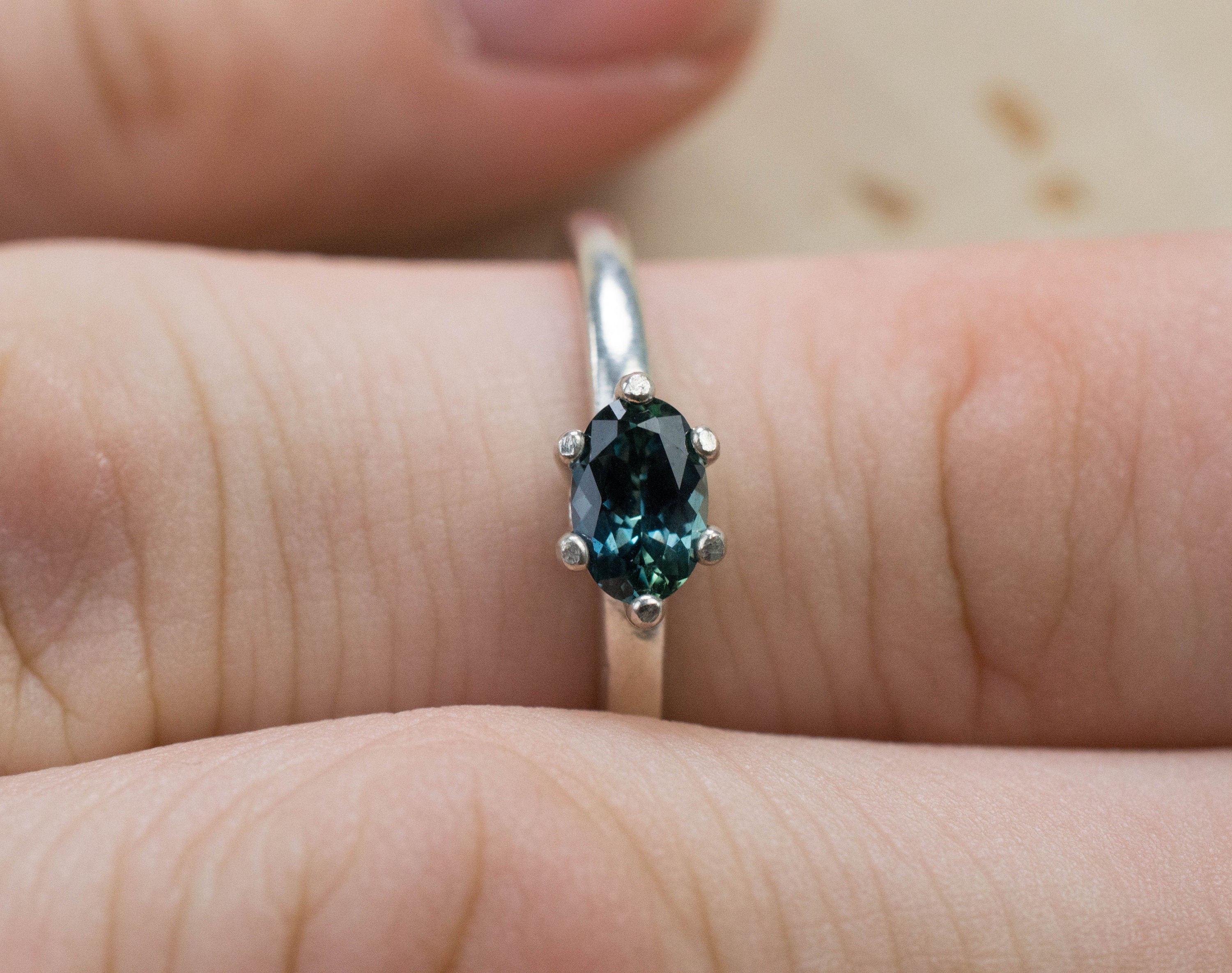 Teal Sapphire Ring, Genuine Untreated Tanzania Sapphire; 0.520cts