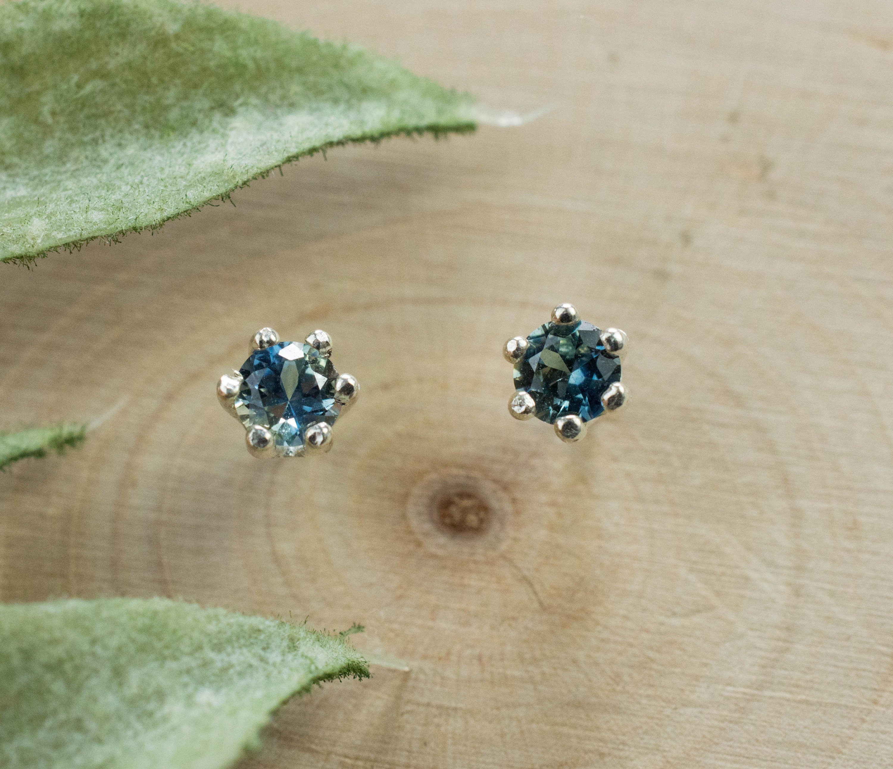 Blue Sapphire Earrings, Genuine Untreated Tanzania Sapphire; 0.395cts