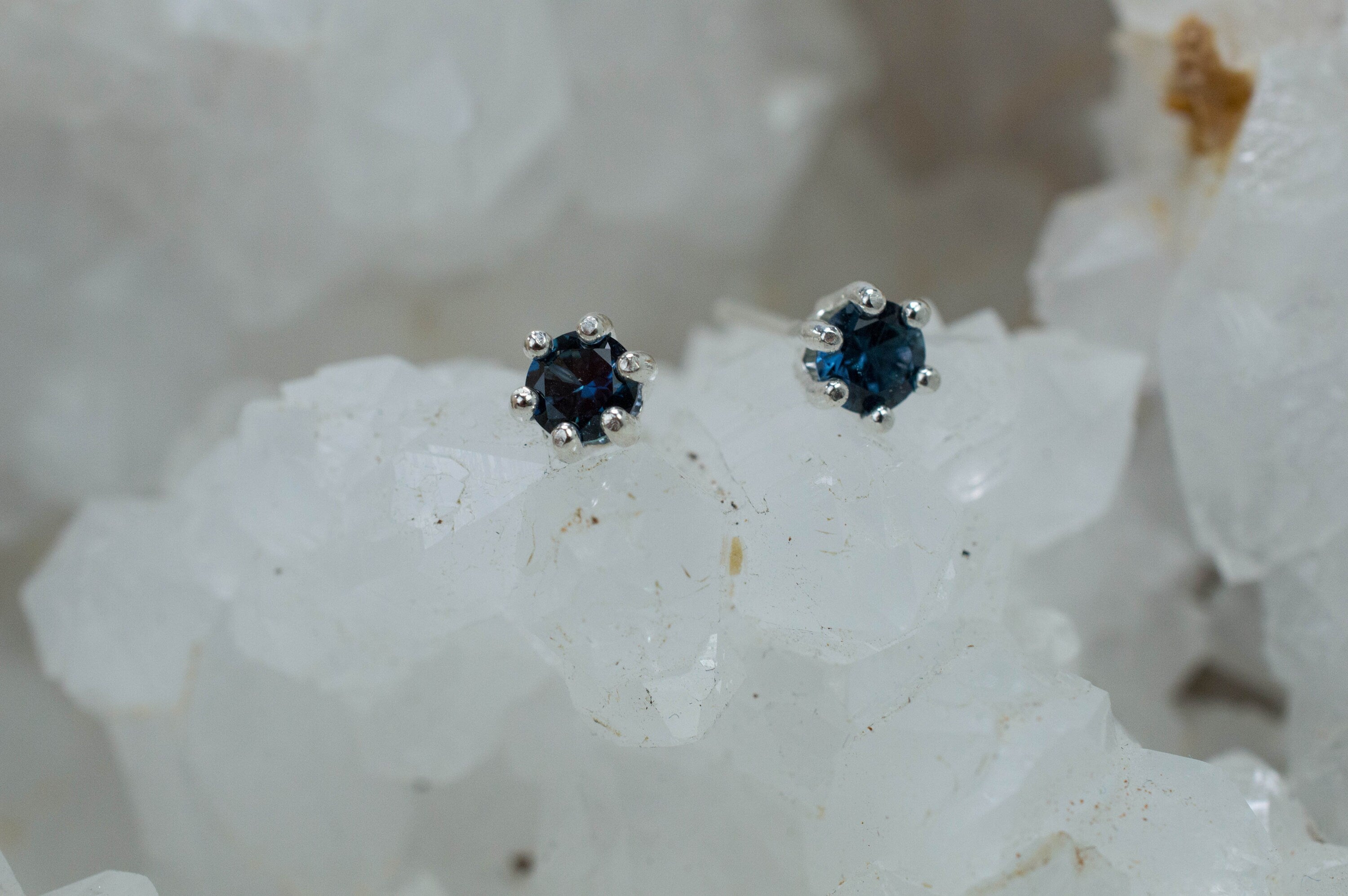 Blue Sapphire Earrings, Genuine Untreated Tanzania Sapphire; 0.545cts