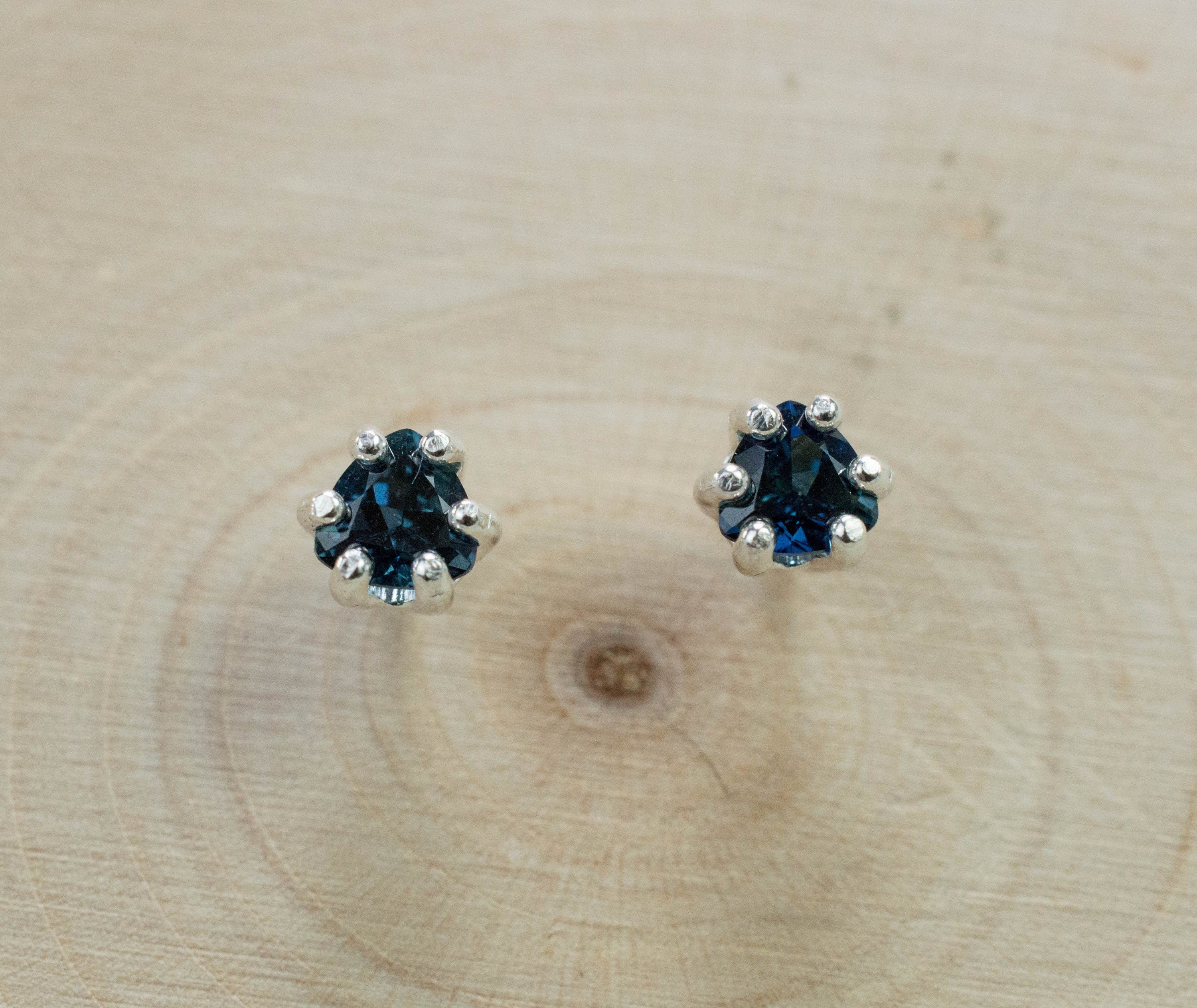 Blue Sapphire Earrings, Genuine Untreated Tanzania Sapphire; 0.565cts