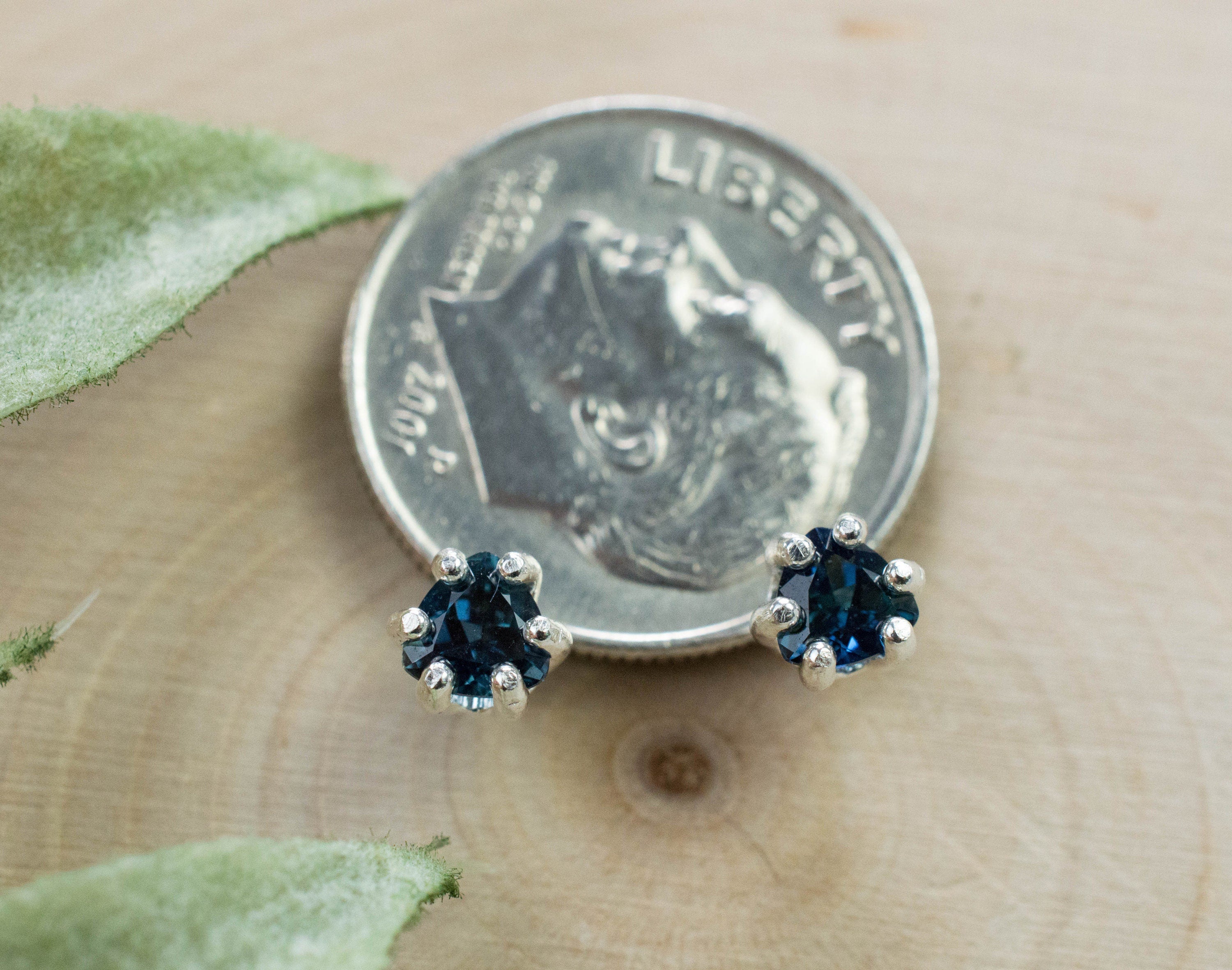 Blue Sapphire Earrings, Genuine Untreated Tanzania Sapphire; 0.565cts