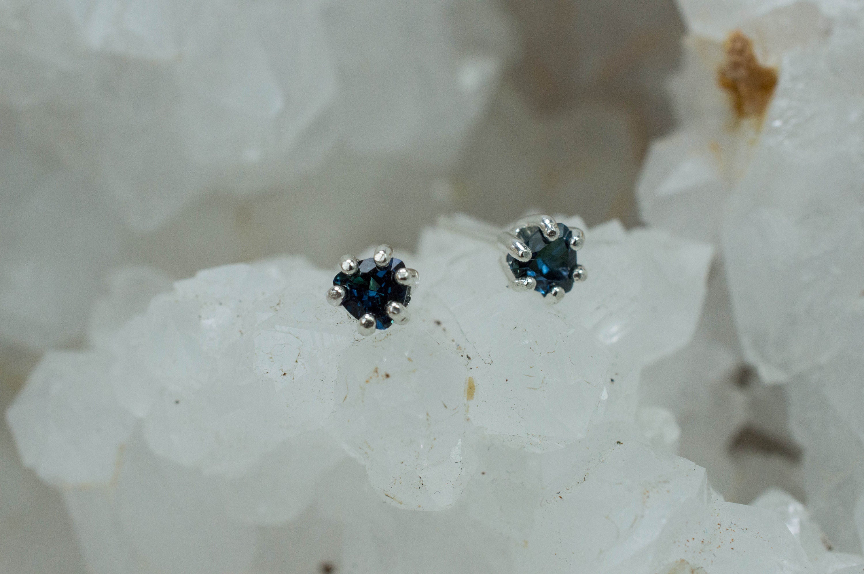 Blue Sapphire Earrings, Genuine Untreated Tanzania Sapphire; 0.565cts