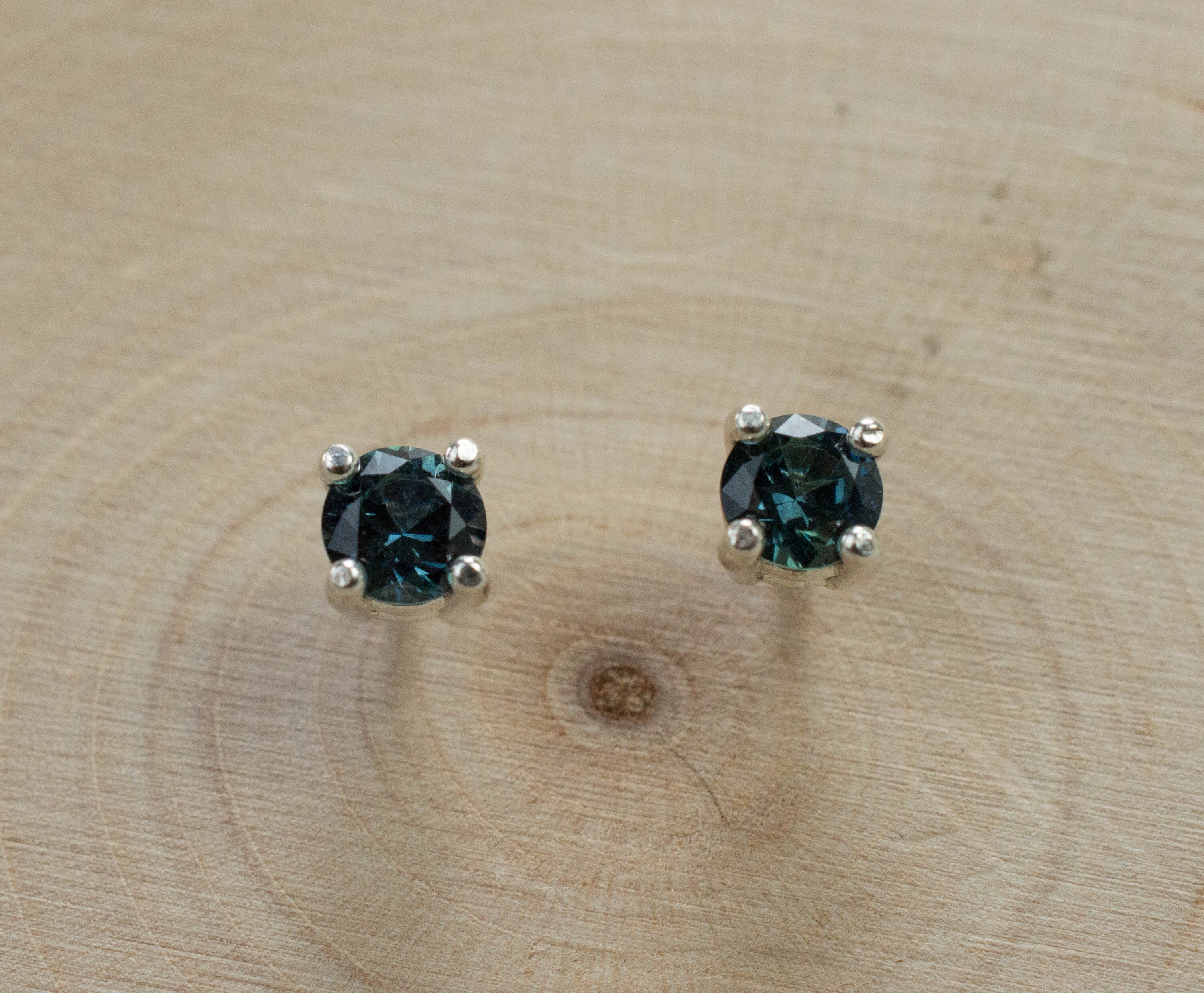 Blue Sapphire Earrings, Genuine Untreated Tanzania Sapphire; 0.585cts