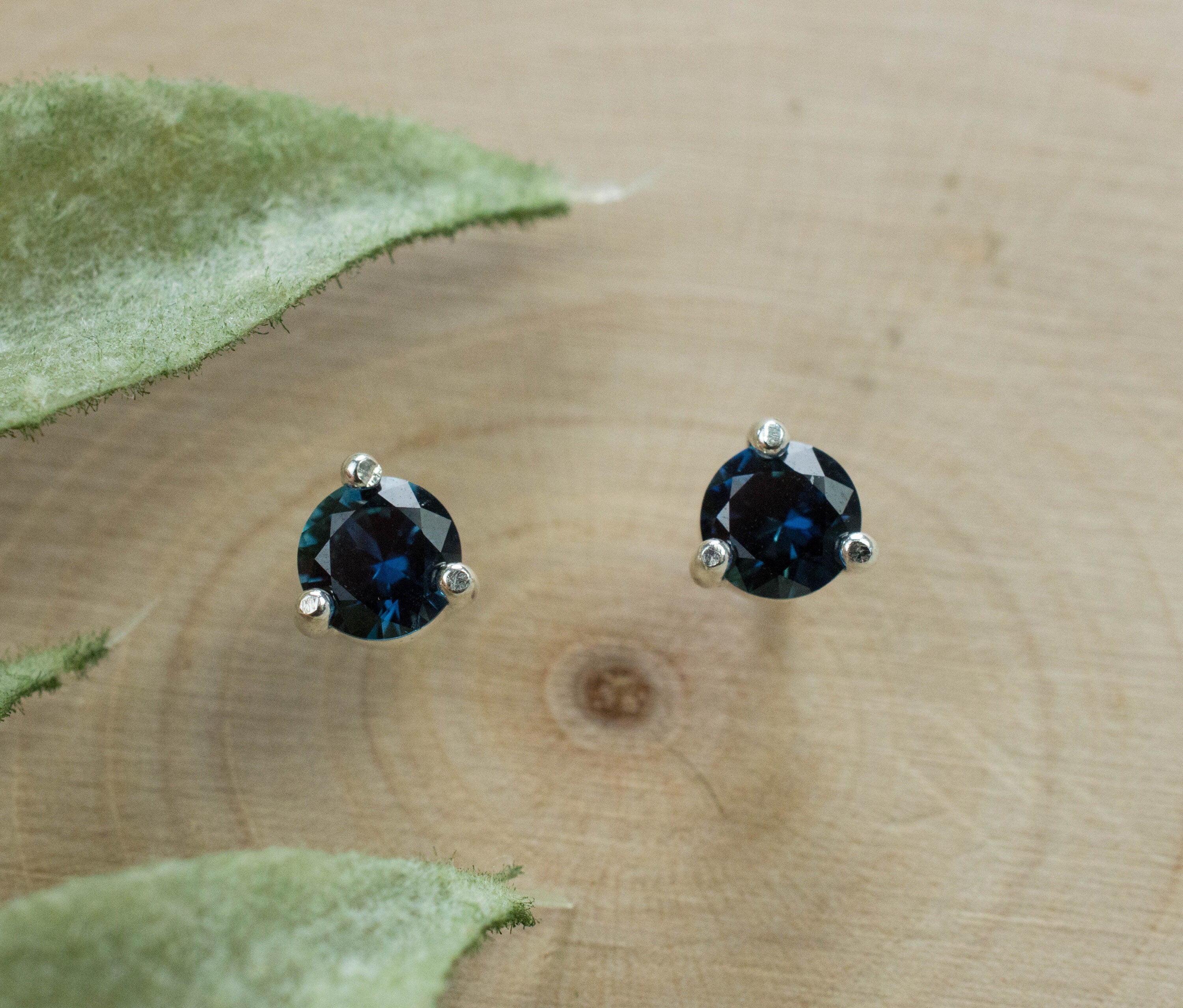 Blue Sapphire Earrings, Genuine Untreated Tanzania Sapphire; 0.625cts