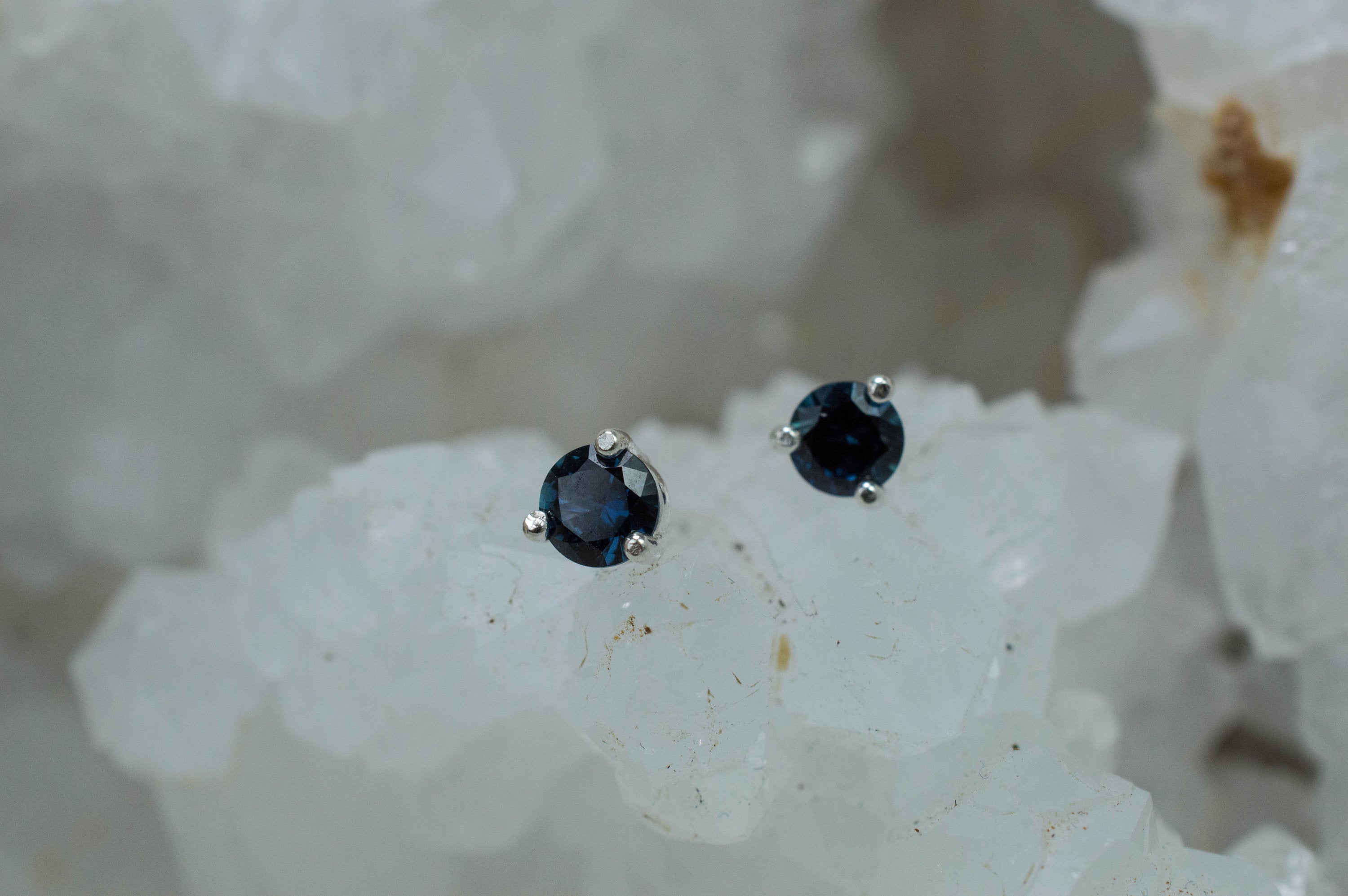 Blue Sapphire Earrings, Genuine Untreated Tanzania Sapphire; 0.625cts