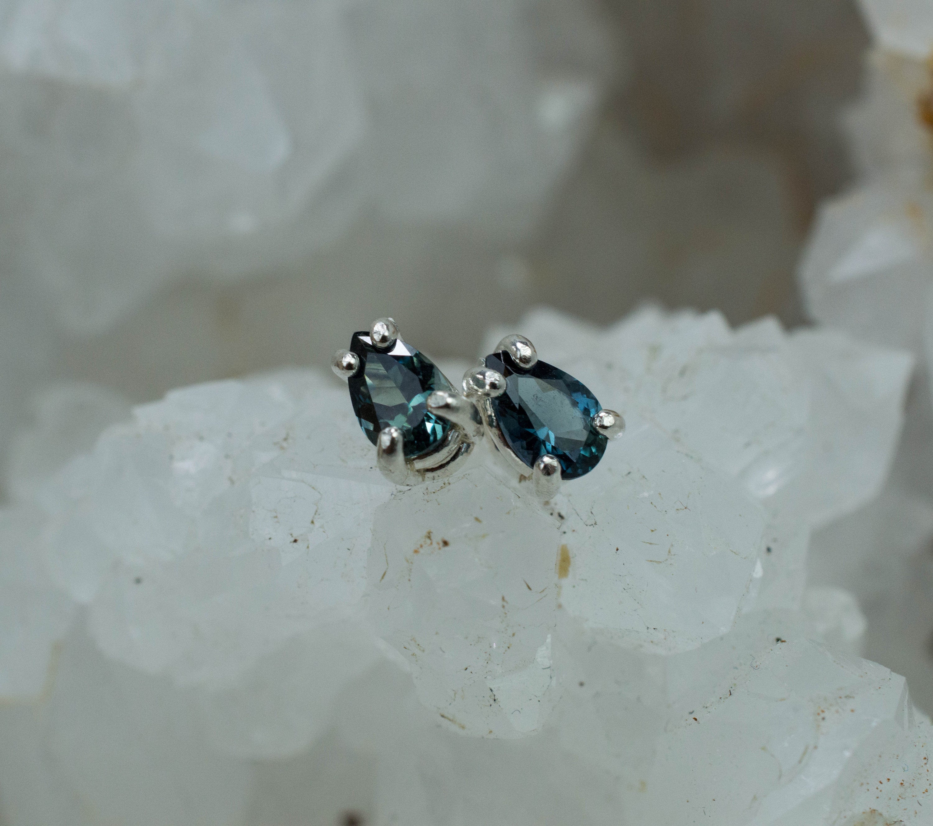 Teal Sapphire Earrings, Genuine Untreated Tanzania Sapphire; 0.705cts