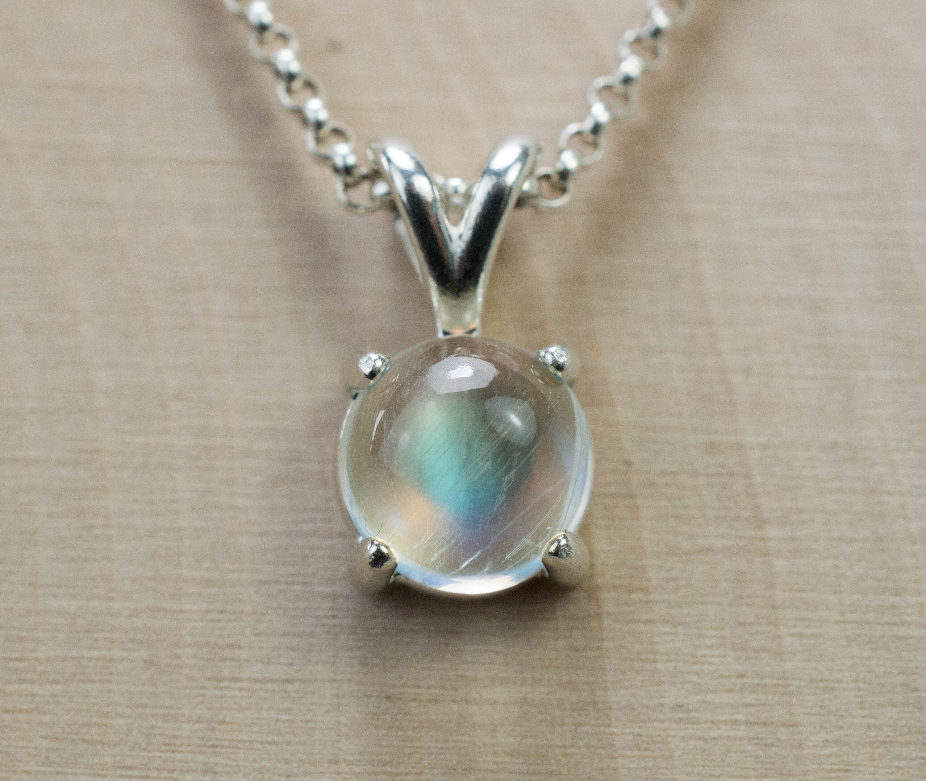 Moonstone Pendant, Natural Untreated India Rainbow Moonstone; 1.910cts