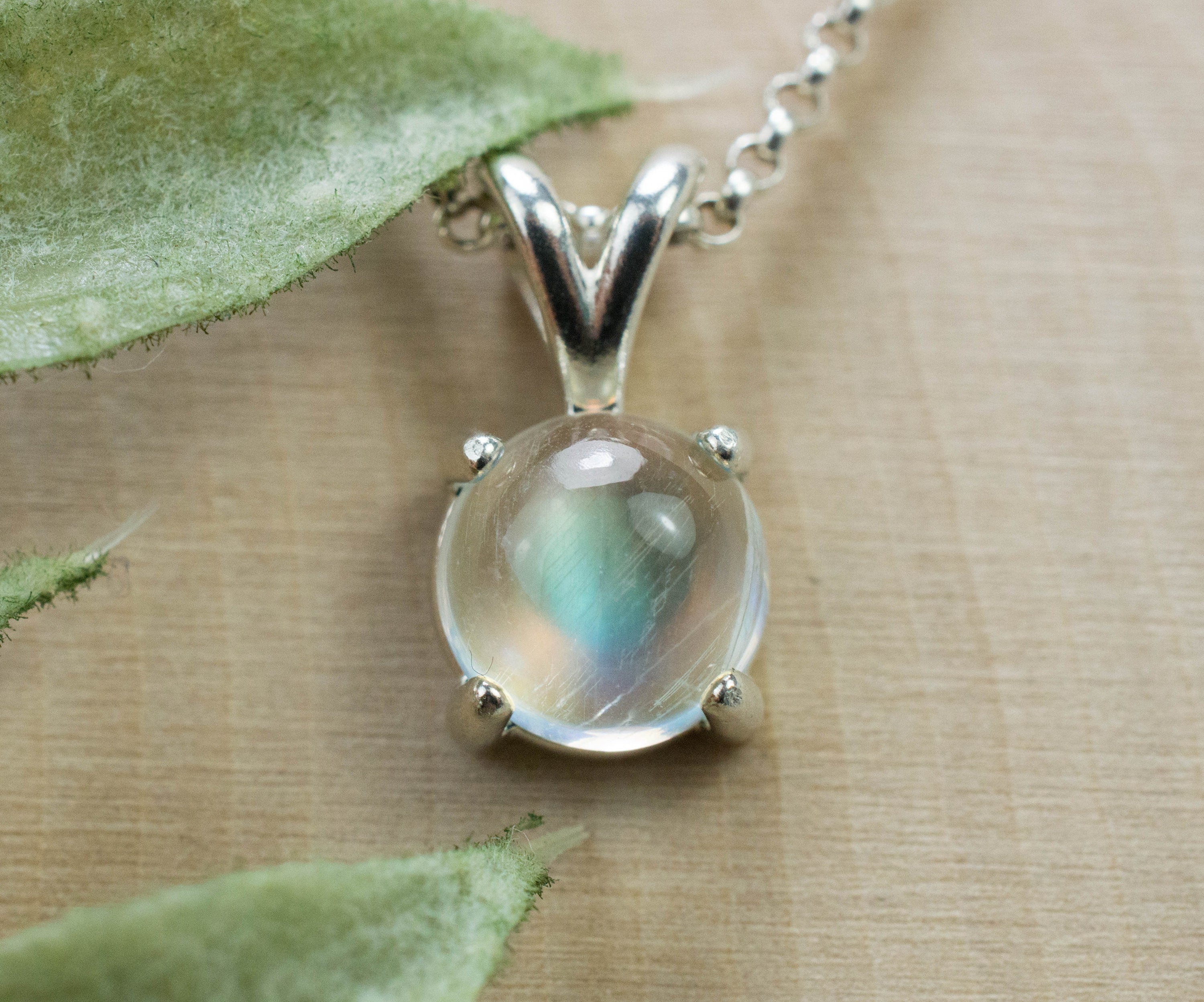 Moonstone Pendant, Natural Untreated India Rainbow Moonstone; 1.910cts