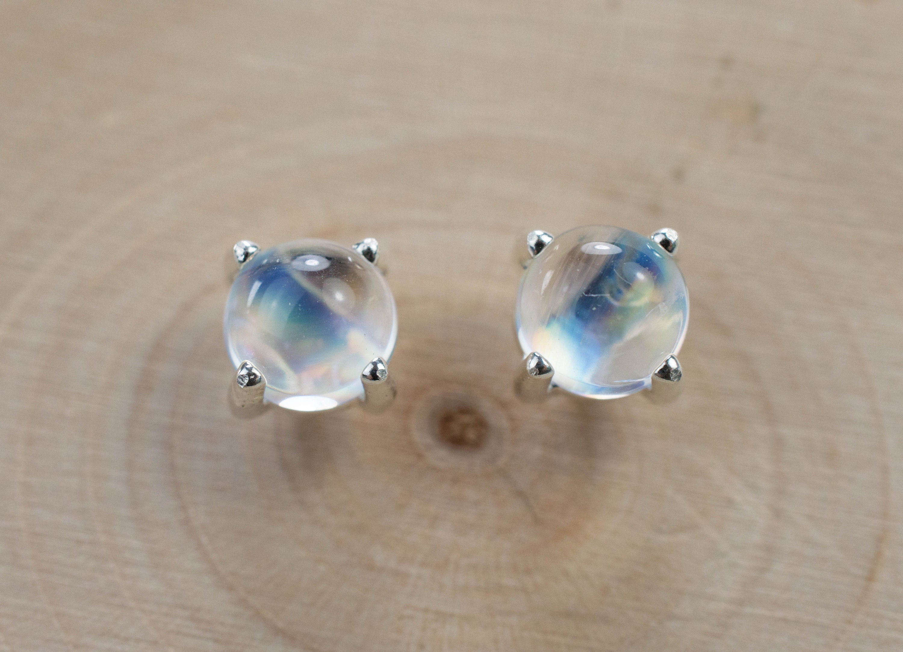 Rainbow Moonstone Earrings, Natural Untreated India Rainbow Moonstone; 1.900cts