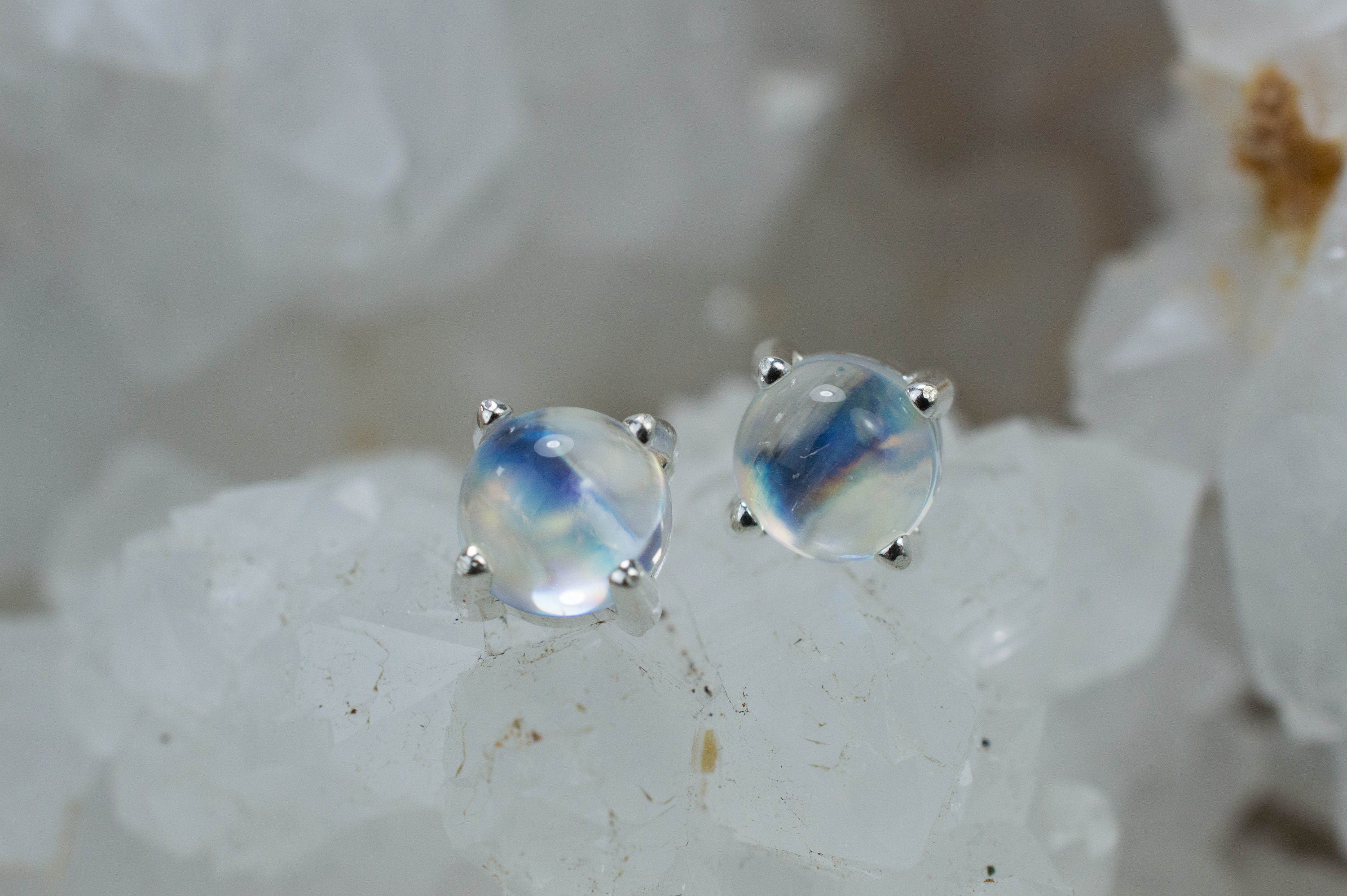 Rainbow Moonstone Earrings, Natural Untreated India Rainbow Moonstone; 1.900cts