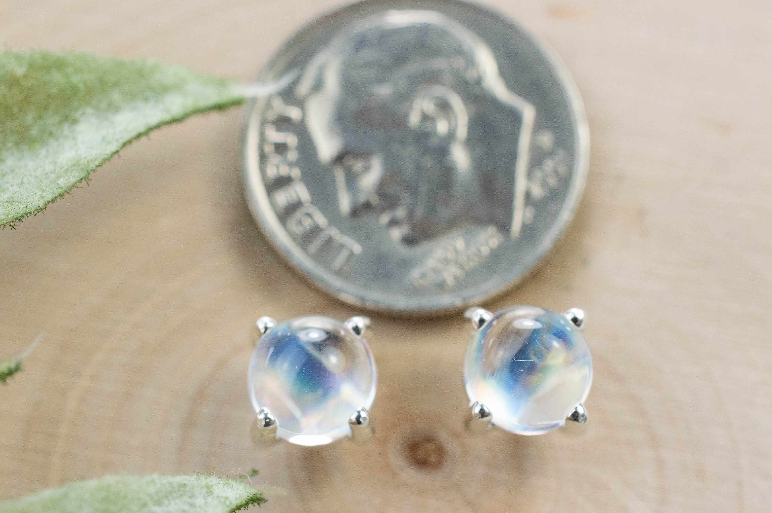 Rainbow Moonstone Earrings, Natural Untreated India Rainbow Moonstone; 1.900cts