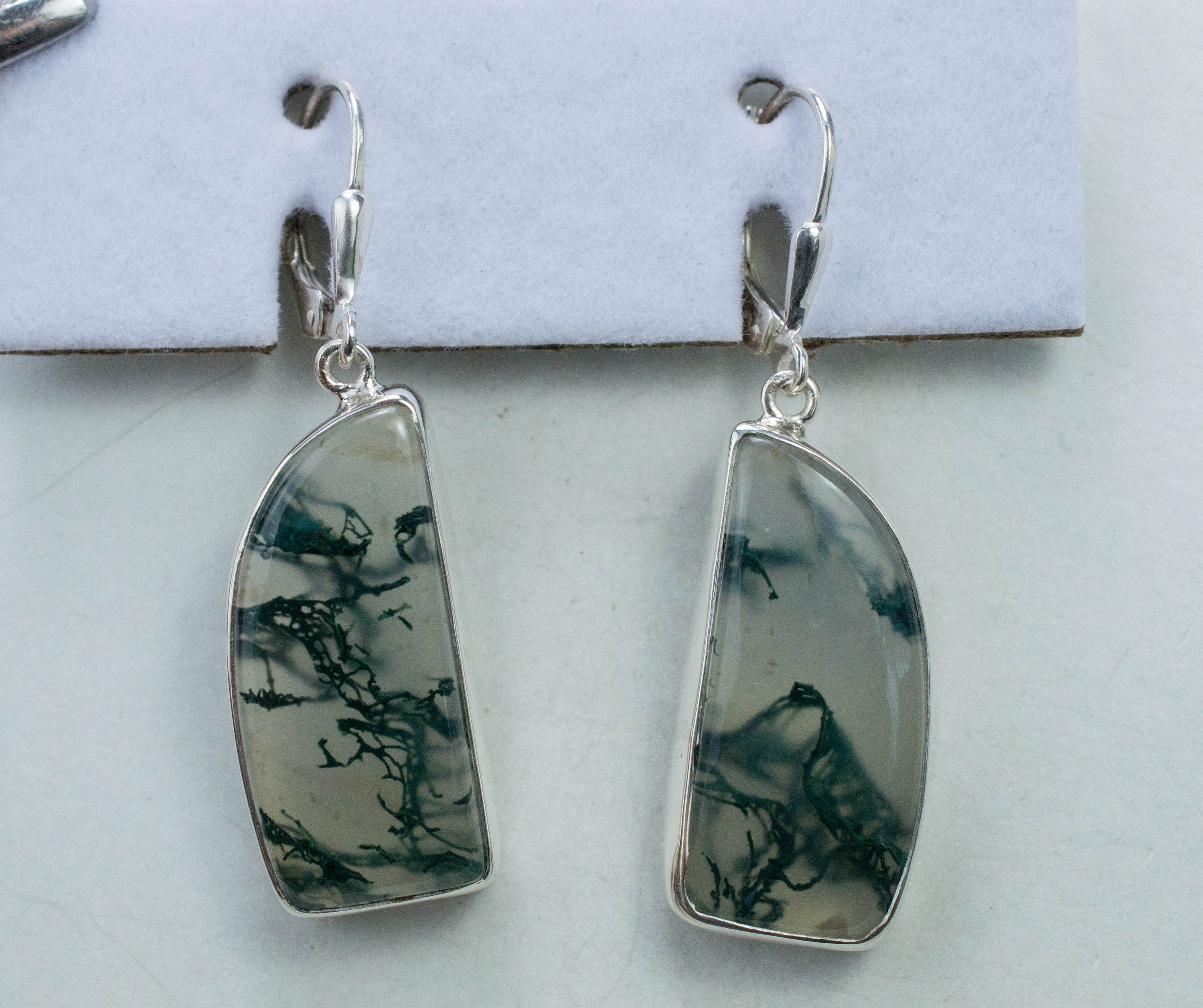 Green Moss Agate Earrings; Genuine Untreated India Moss Agate