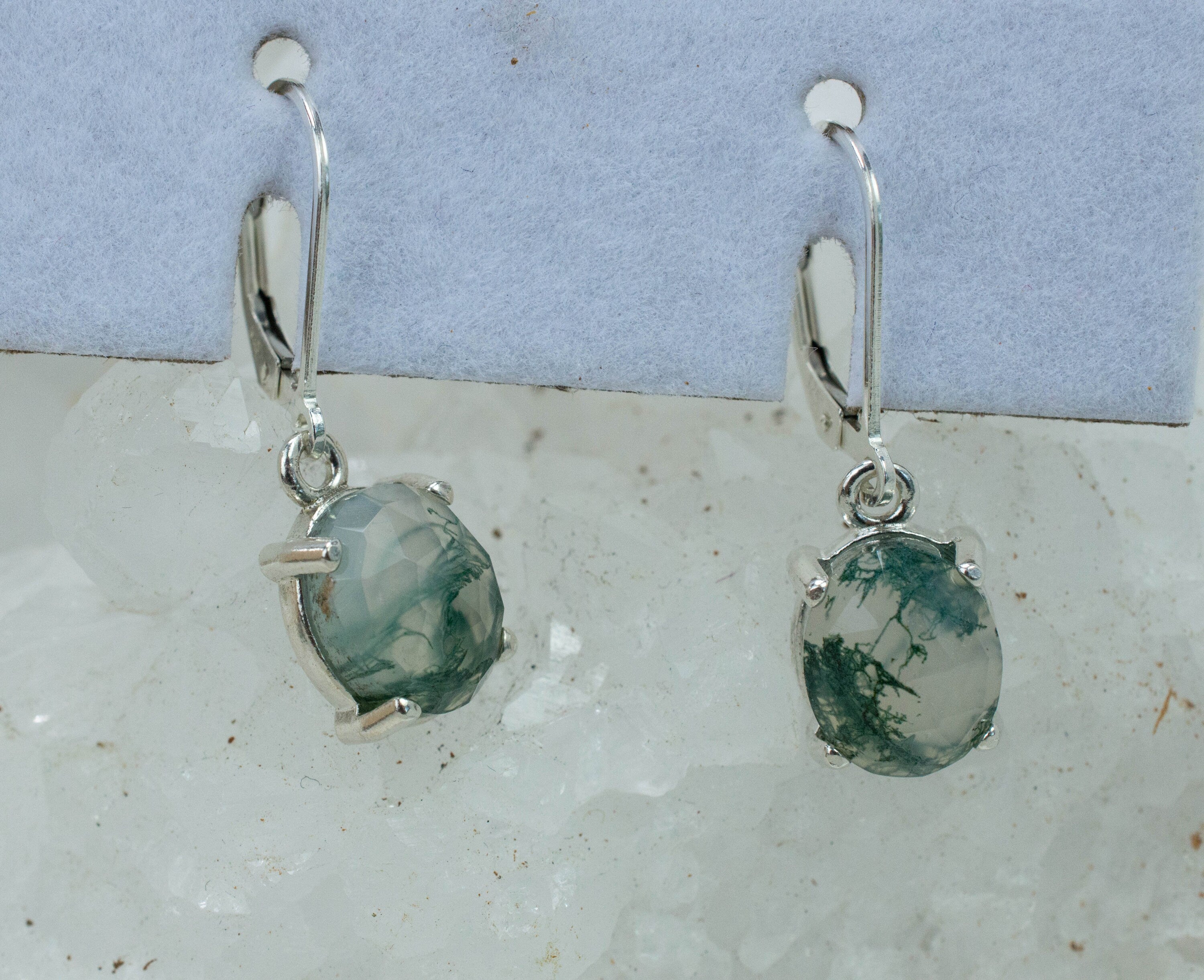 Green Moss Agate Earrings; Genuine Untreated India Moss Agate; 5.825cts