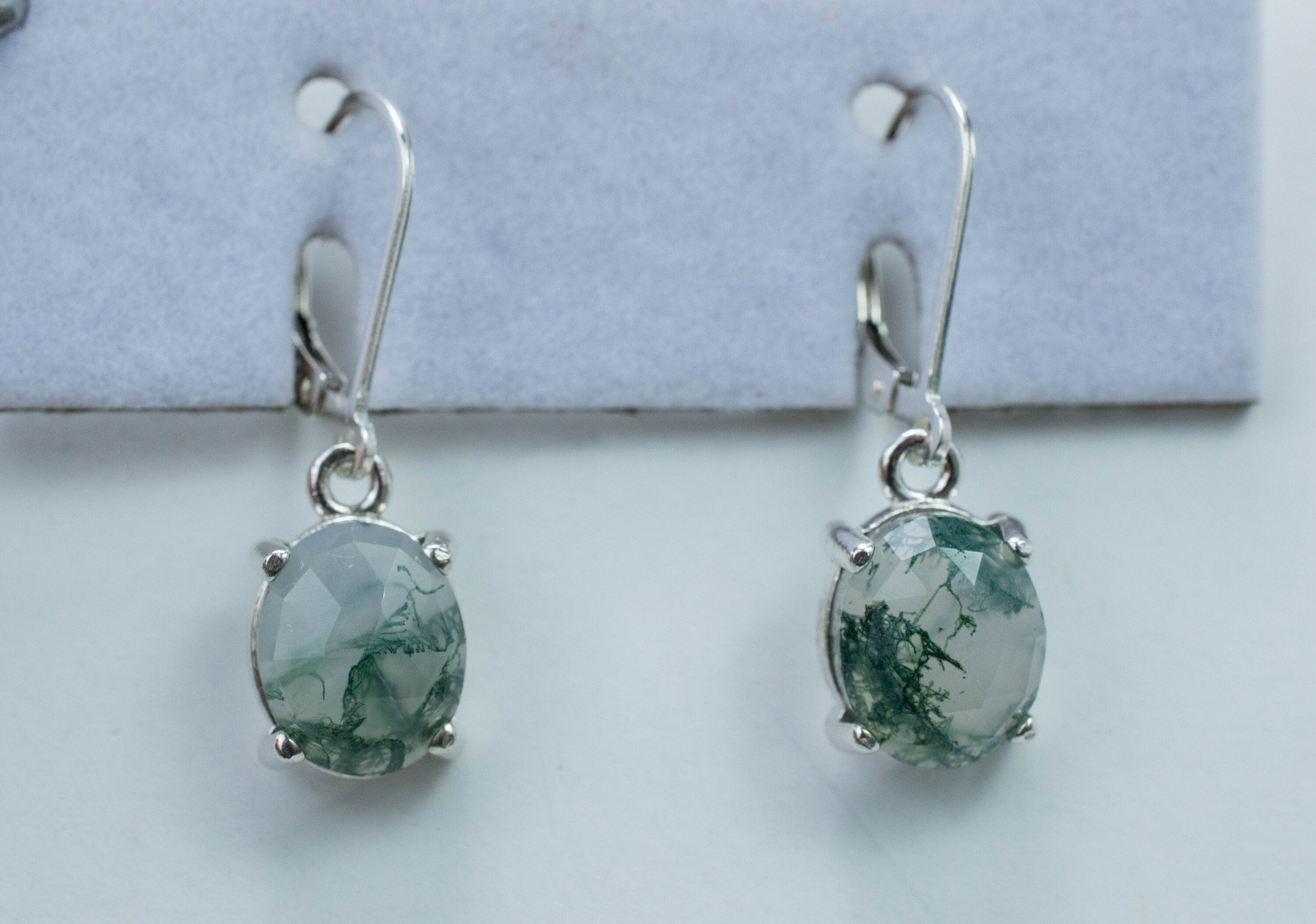 Green Moss Agate Earrings; Genuine Untreated India Moss Agate; 5.825cts