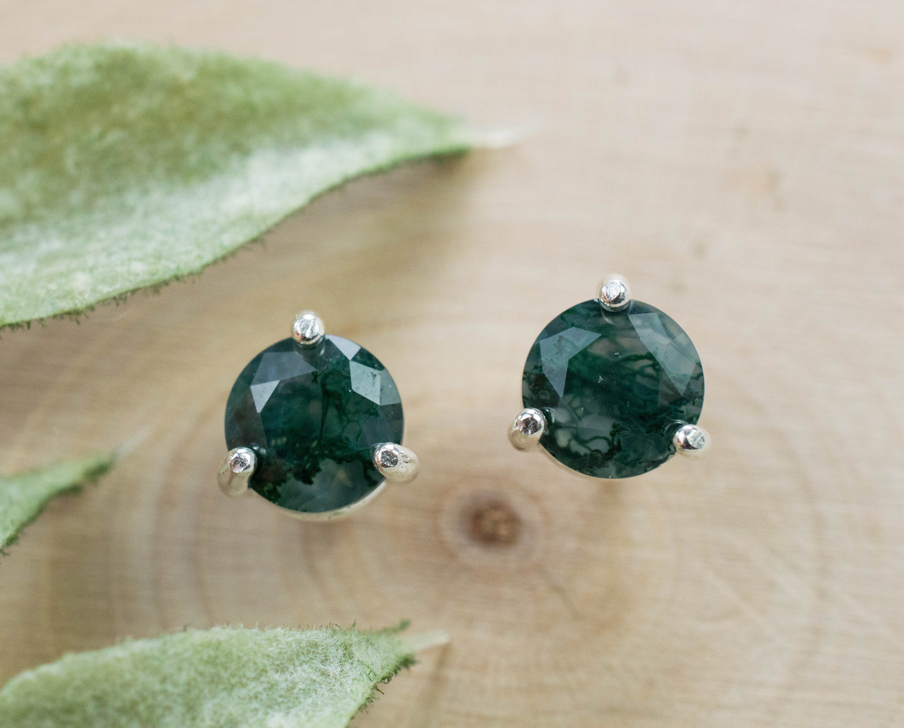 Green Moss Agate Earrings, Natural Untreated India Moss Agate; 1.340cts