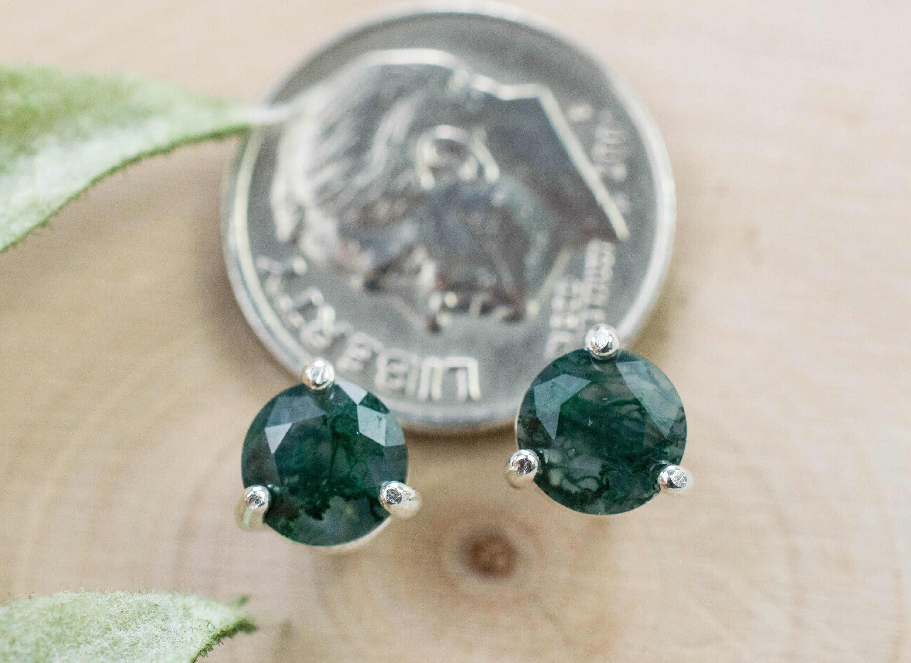 Green Moss Agate Earrings, Natural Untreated India Moss Agate; 1.340cts