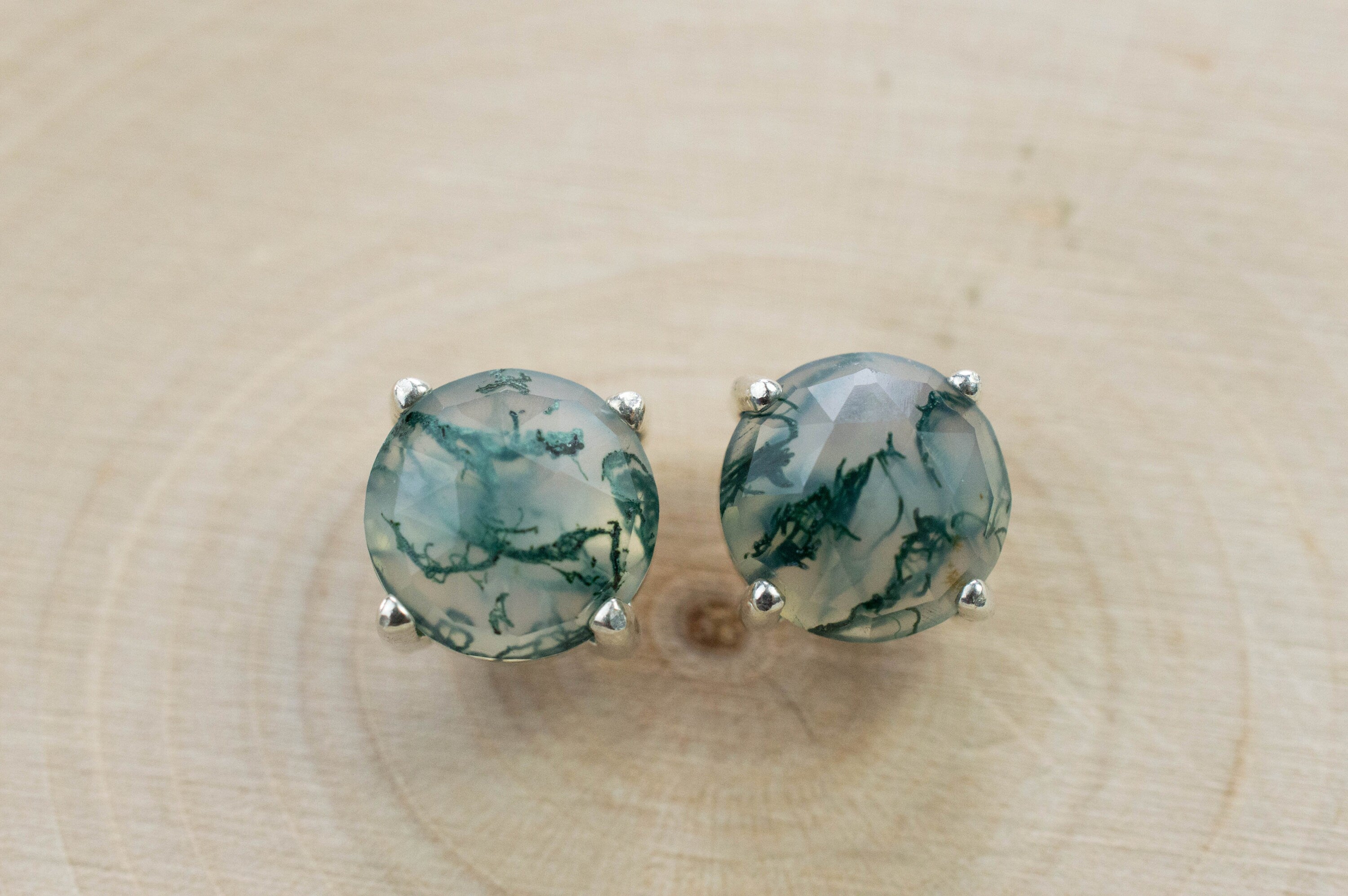 Green Moss Agate Earrings, Natural Untreated India Moss Agate; 3.580cts