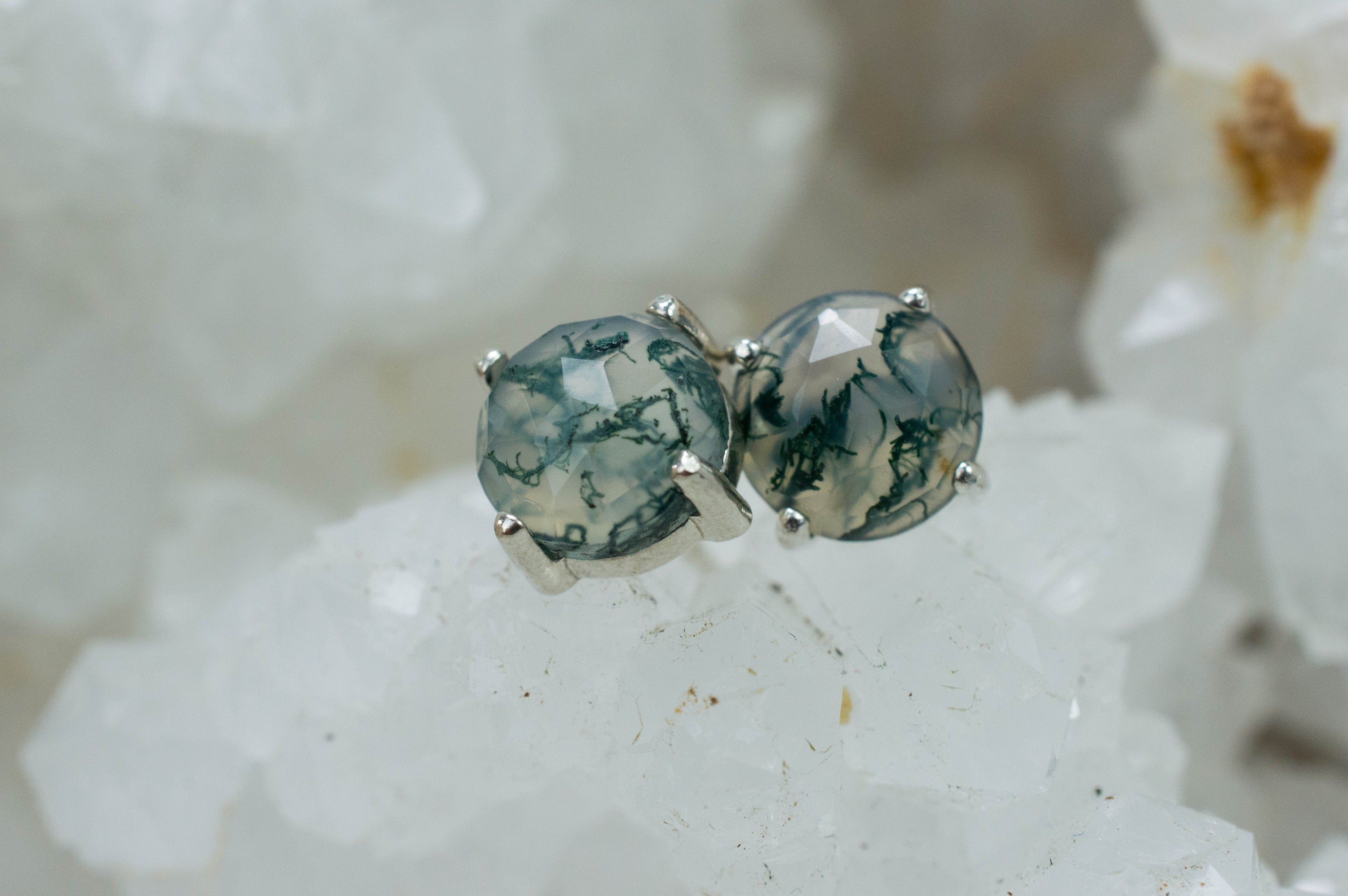 Green Moss Agate Earrings, Natural Untreated India Moss Agate; 3.580cts