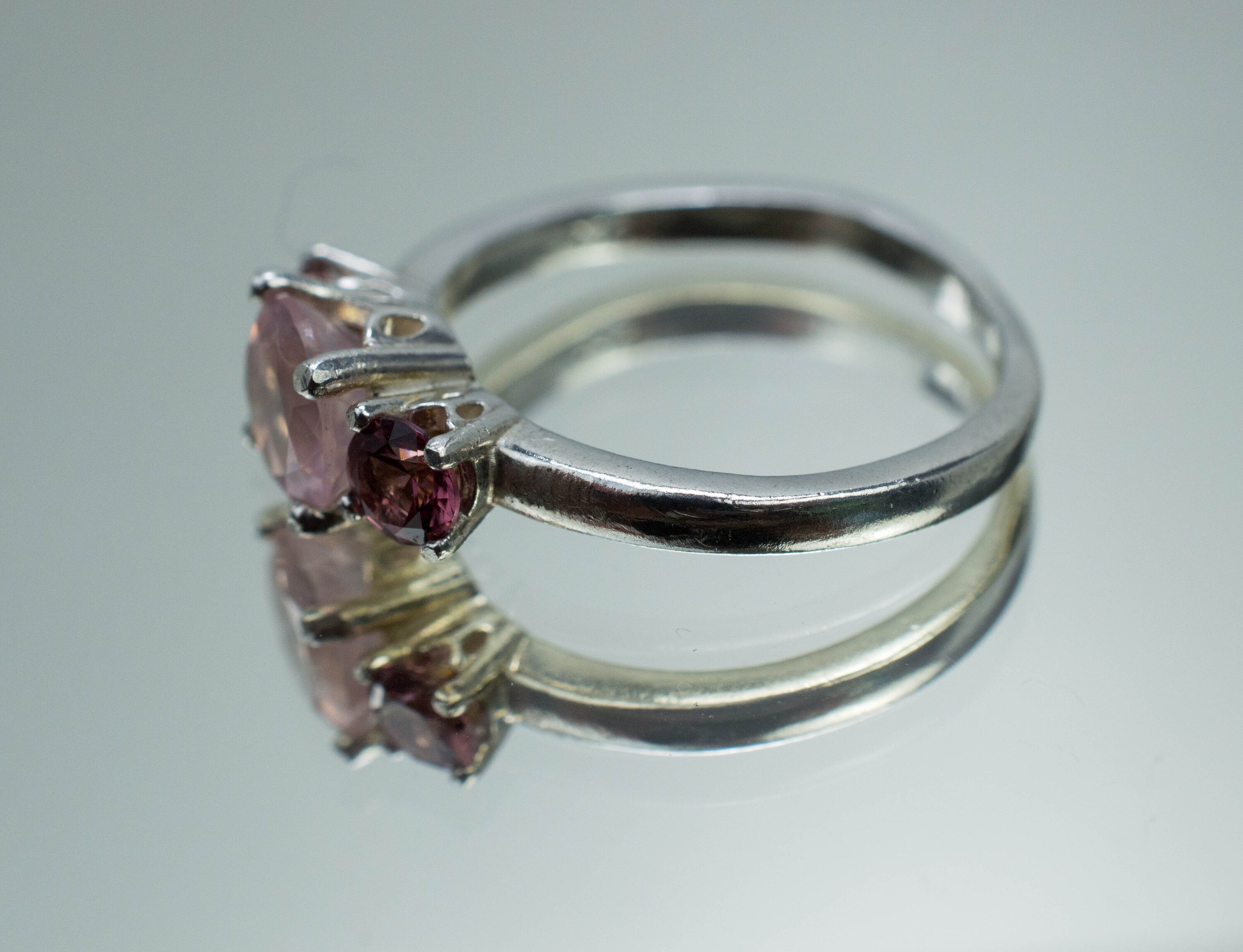 Rose Quartz and Umbalite Garnet Ring; Natural Untreated Brazil Quartz and Tanzania Garnet