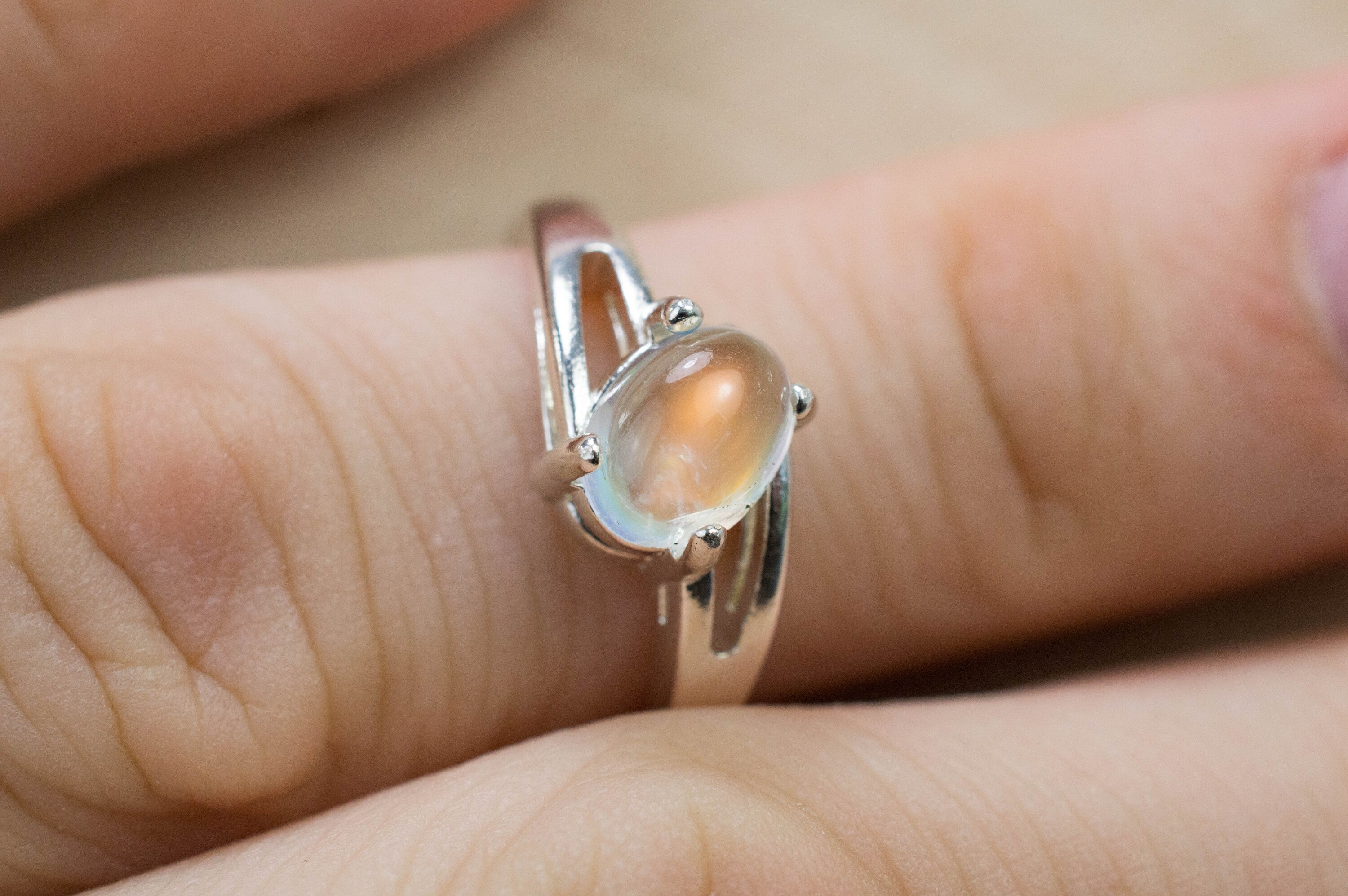 Rainbow Moonstone Ring, Natural Untreated Indian Moonstone; 1.260cts