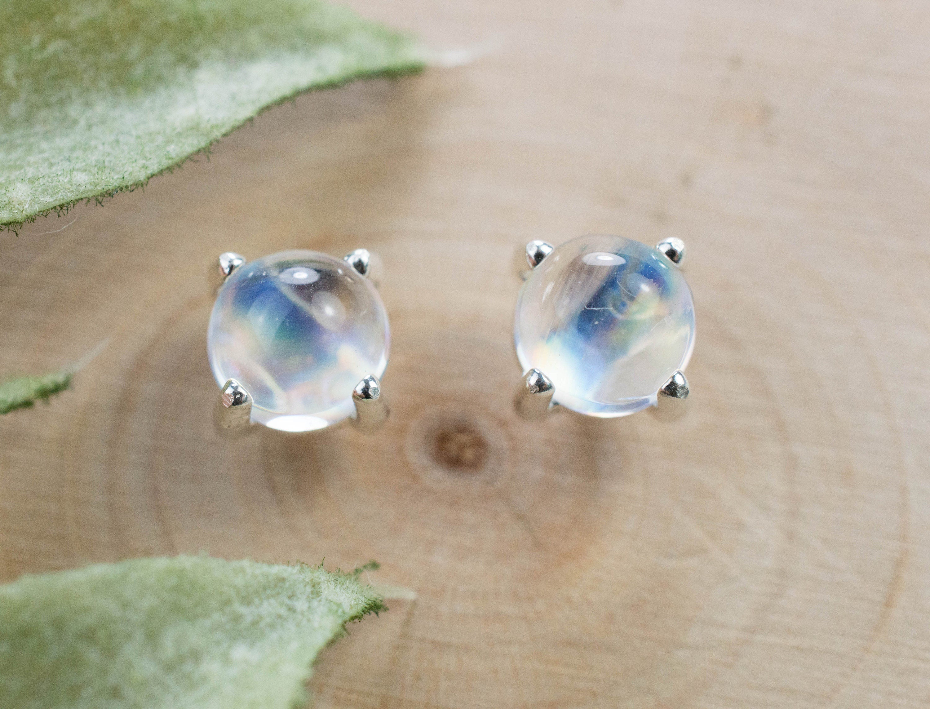 Rainbow Moonstone Earrings, Natural Untreated India Rainbow Moonstone; 1.900cts