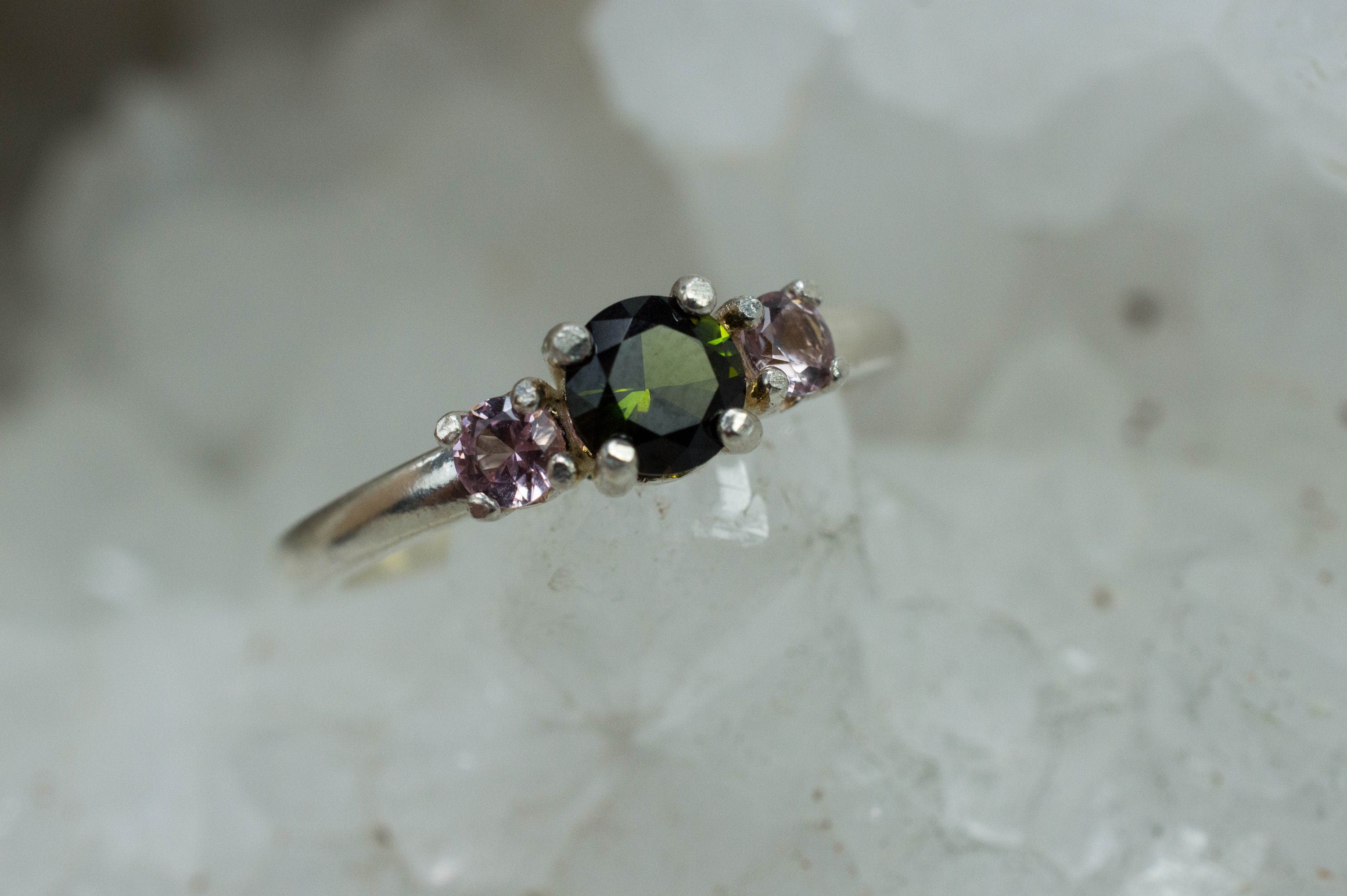 Tourmaline and Spinel Ring; Genuine Untreated Brazil Dravite Tourmaline and Vietnam Lavender Spinel