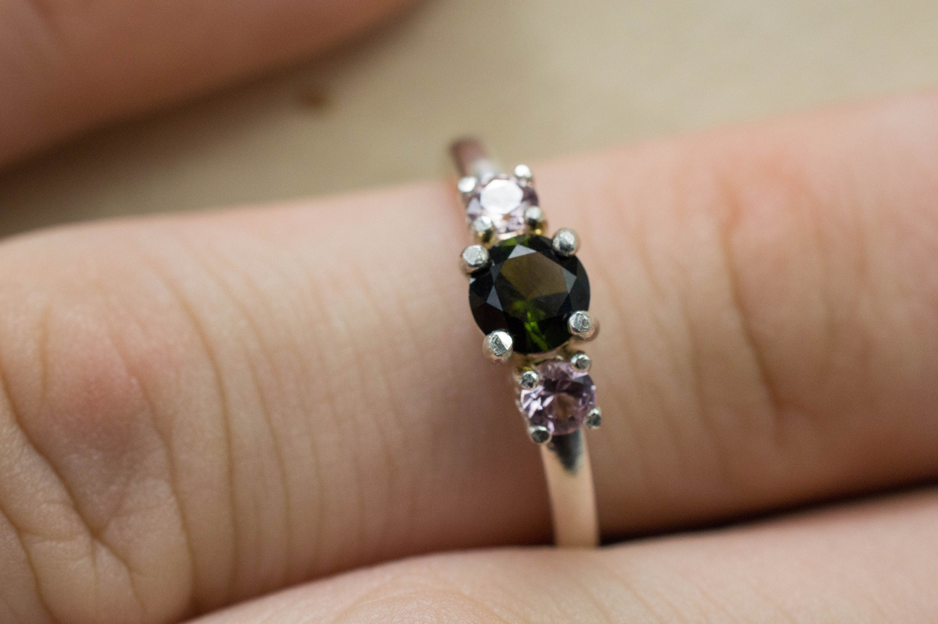 Tourmaline and Spinel Ring; Genuine Untreated Brazil Dravite Tourmaline and Vietnam Lavender Spinel