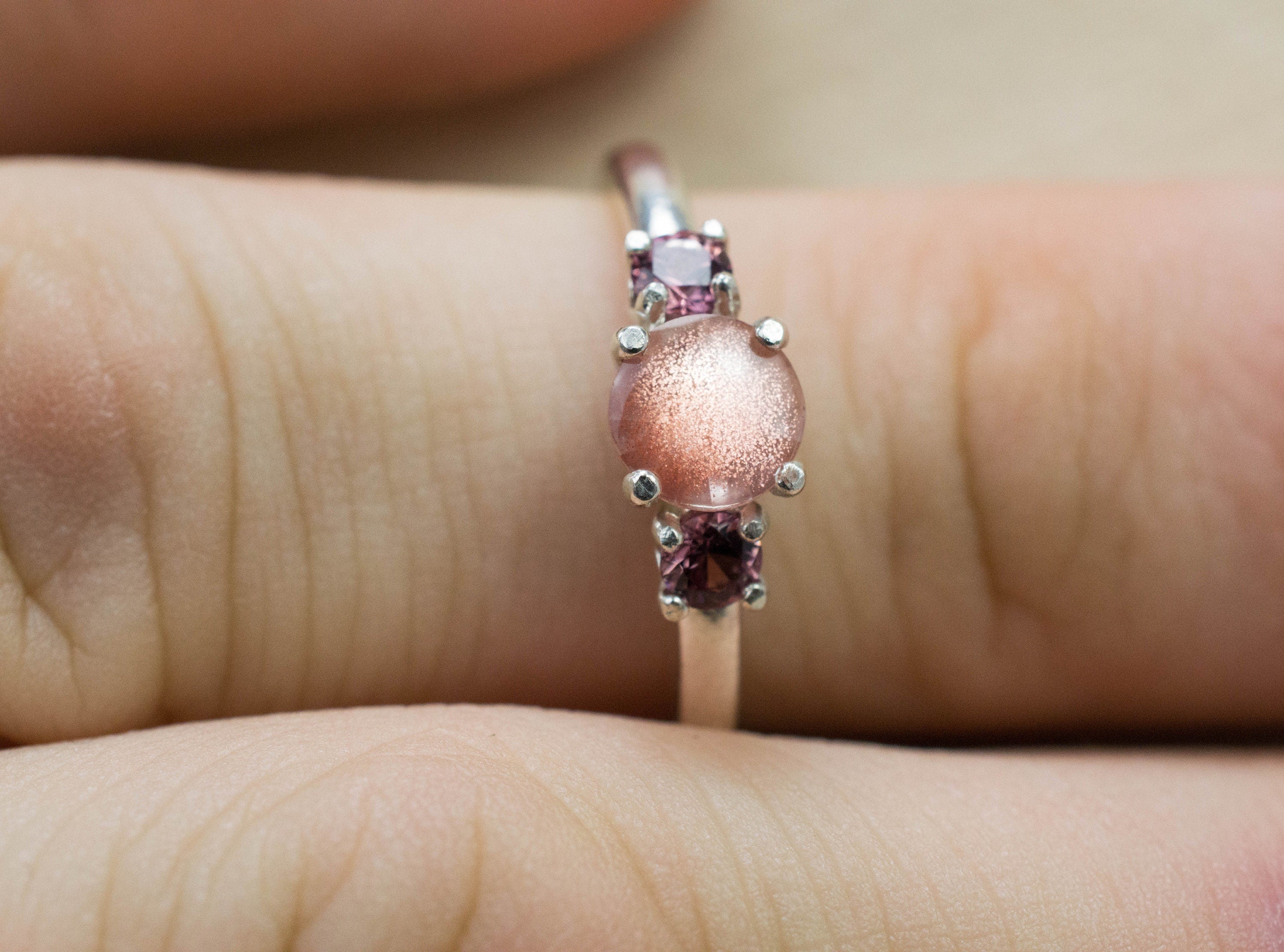 Oregon Sunstone and Cranverry Garnet Ring; Natural Untreated USA Sunstone; and Tanzania Garnet