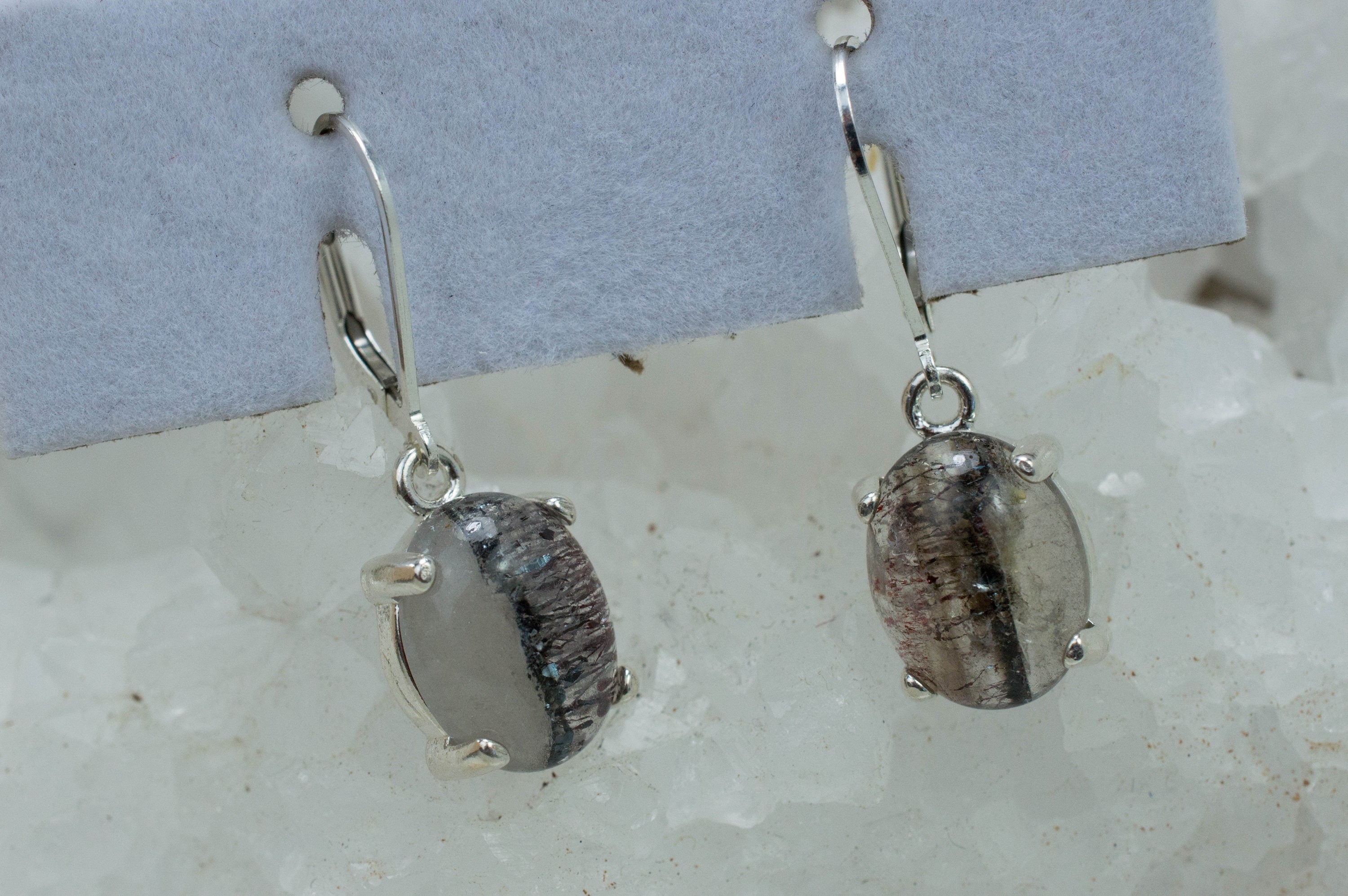 Super Seven Quartz Earrings, Natural Untreated Brazil Quartz; 8.175cts