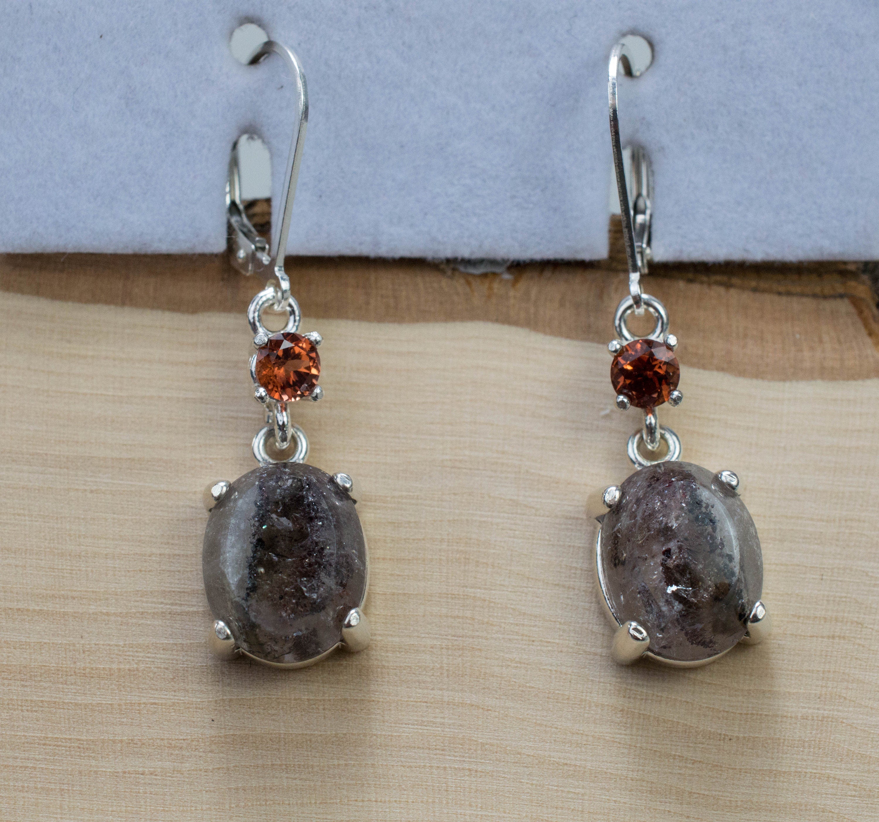 Super Seven Quartz Earrings, Natural Untreated Brazil Quartz and Kenya Garnet