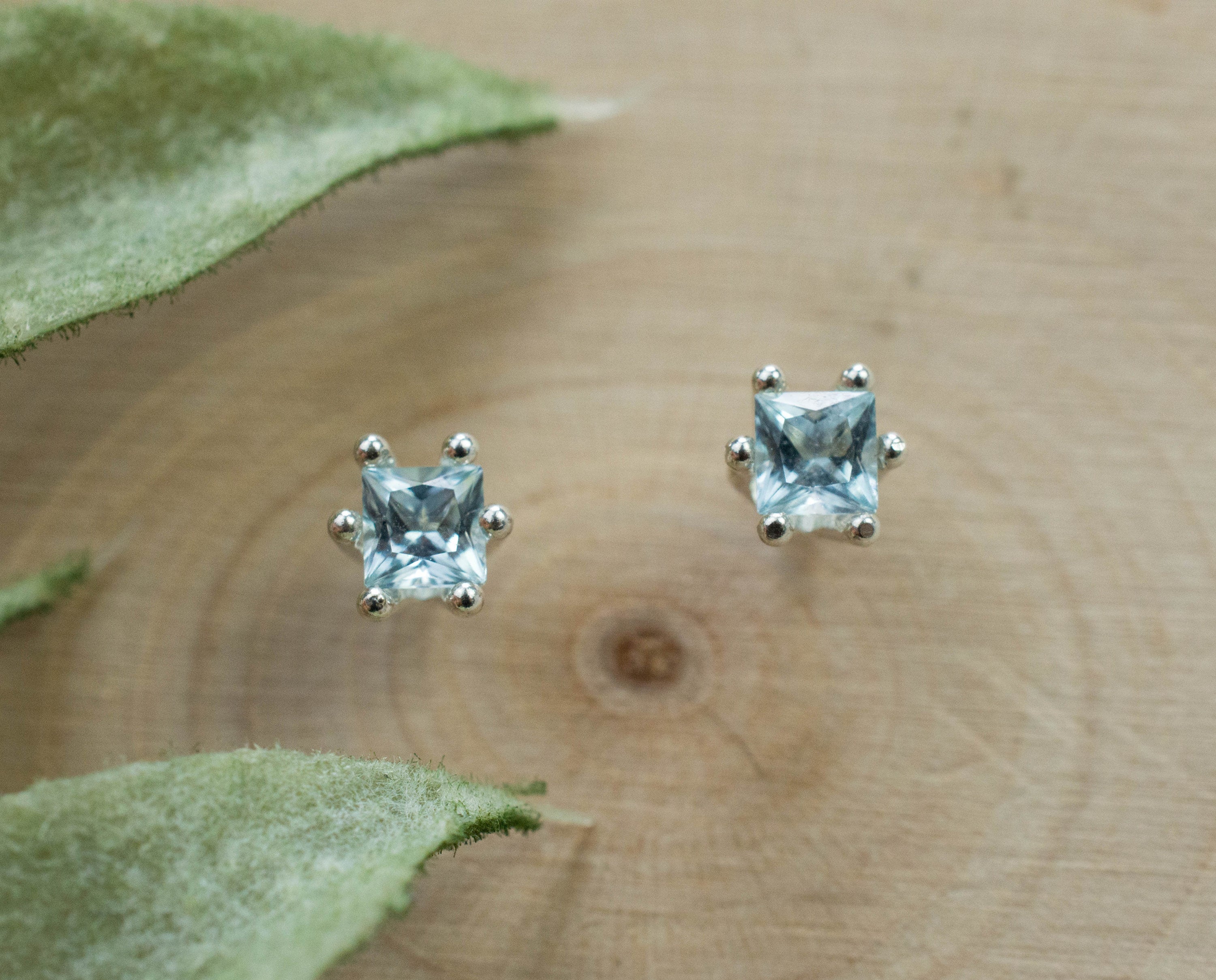 Aquamarine Earrings; Natural Untreated Brazilian Aquamarine; 0.265cts