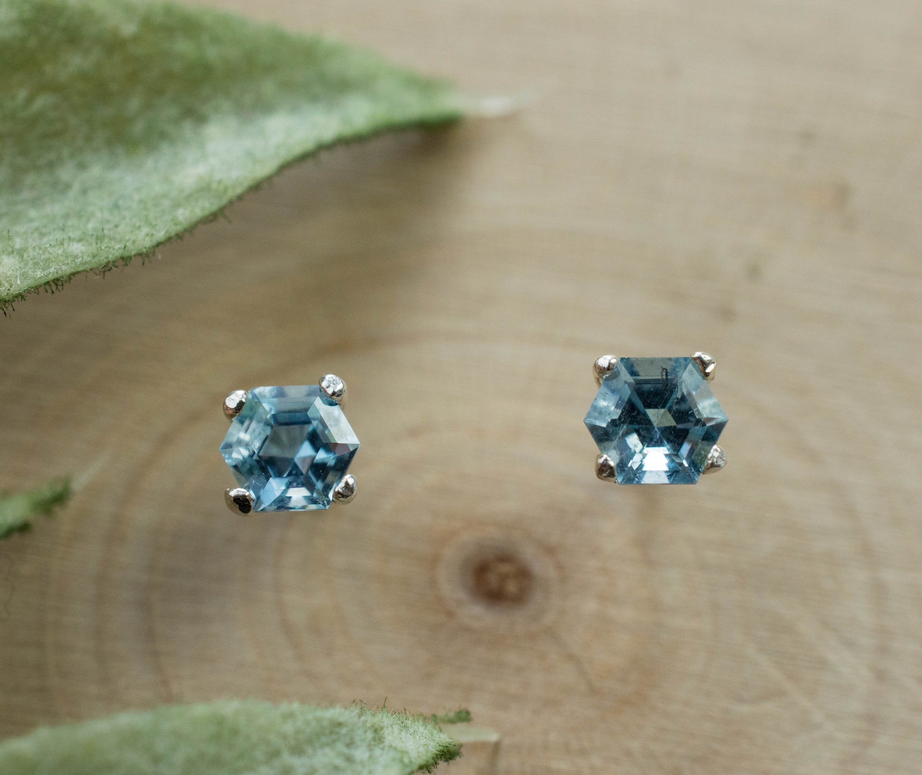 Aquamarine Earrings; Genuine Untreated Mozambique Aquamarine; 0.370cts