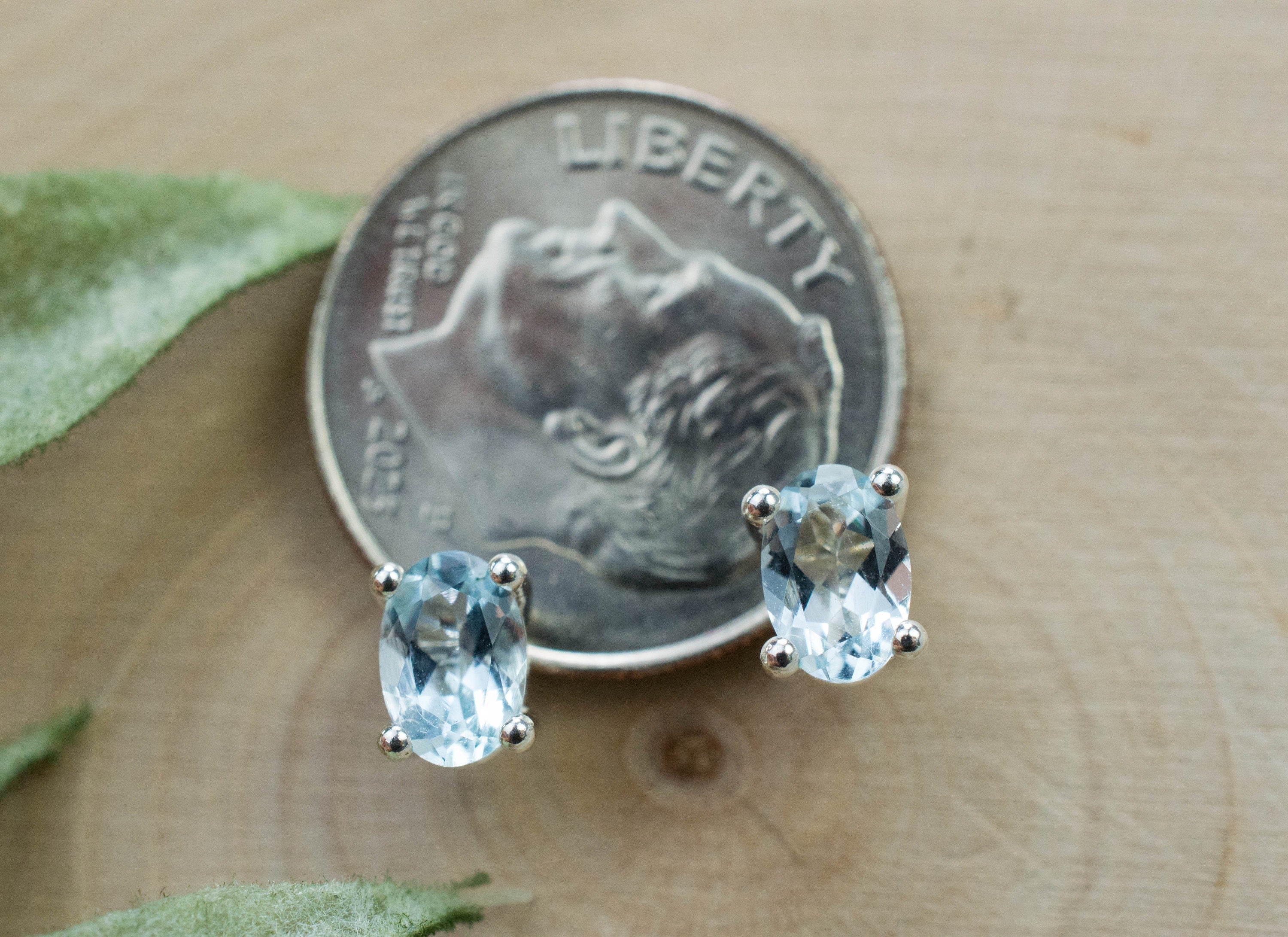 Aquamarine Earrings; Natural Untreated Brazilian Aquamarine; 0.725cts