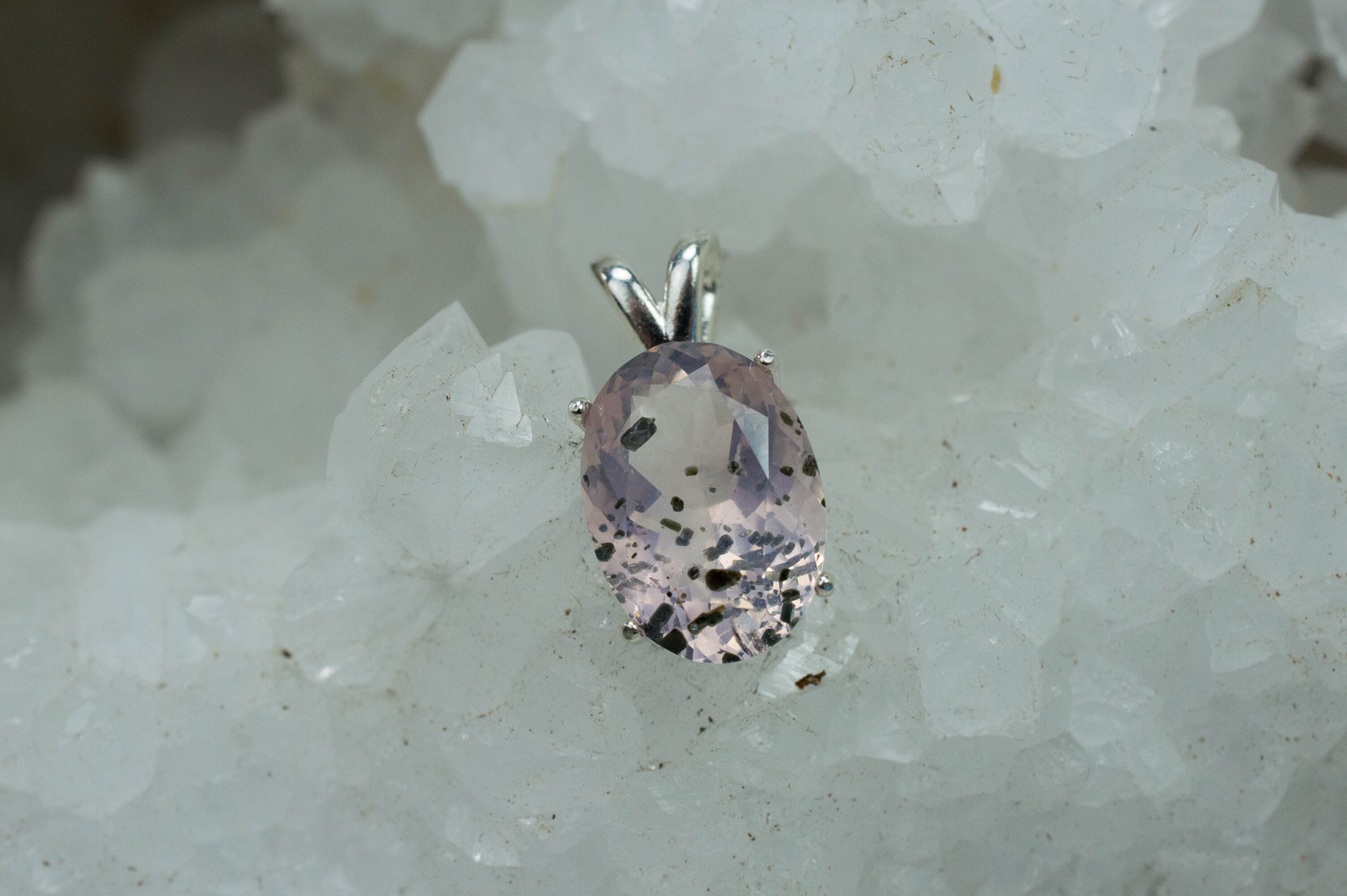 Rose Quartz Pendant; Natural Untreated Tanzania Diopside Included Rose Quartz; 5.680cts