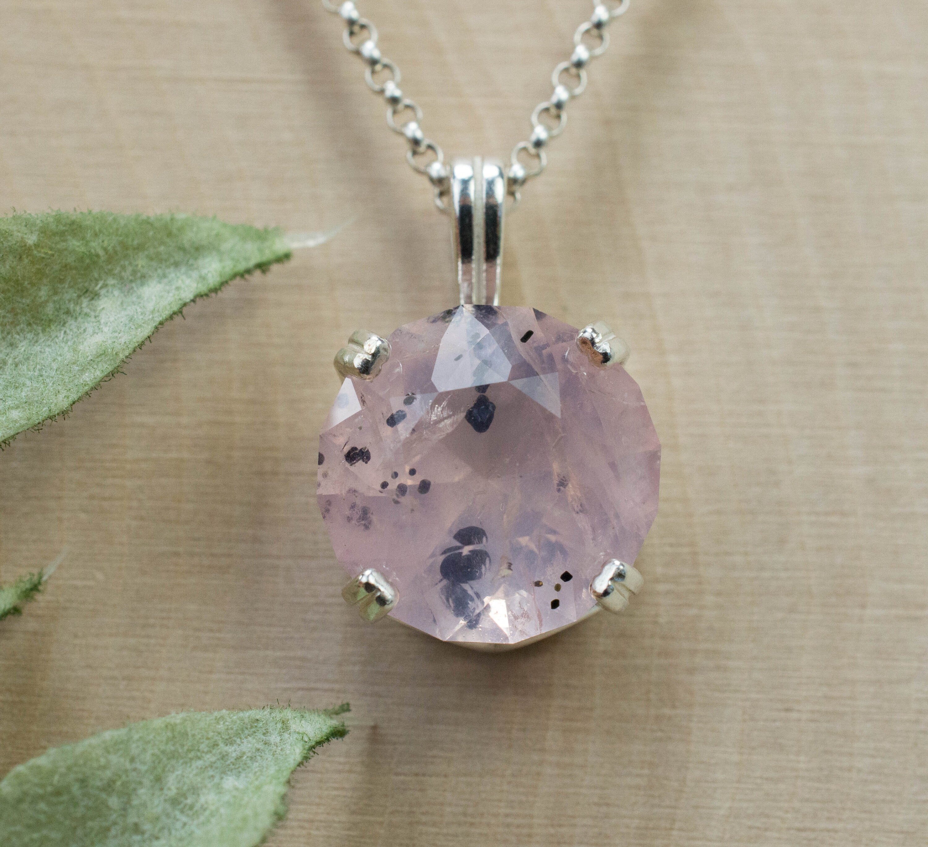 Rose Quartz Pendant; Natural Untreated Tanzania Diopside Included Rose Quartz; 7.655cts