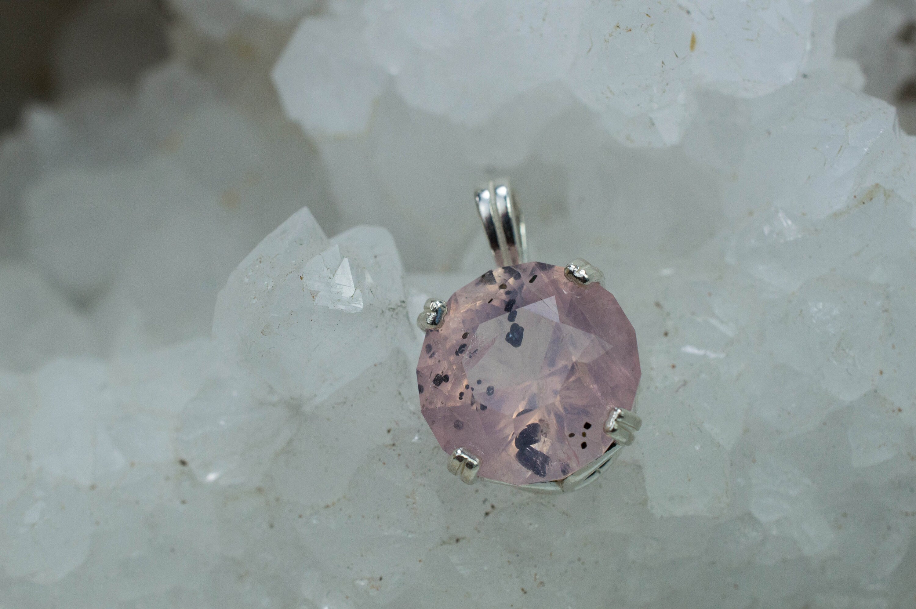 Rose Quartz Pendant; Natural Untreated Tanzania Diopside Included Rose Quartz; 7.655cts