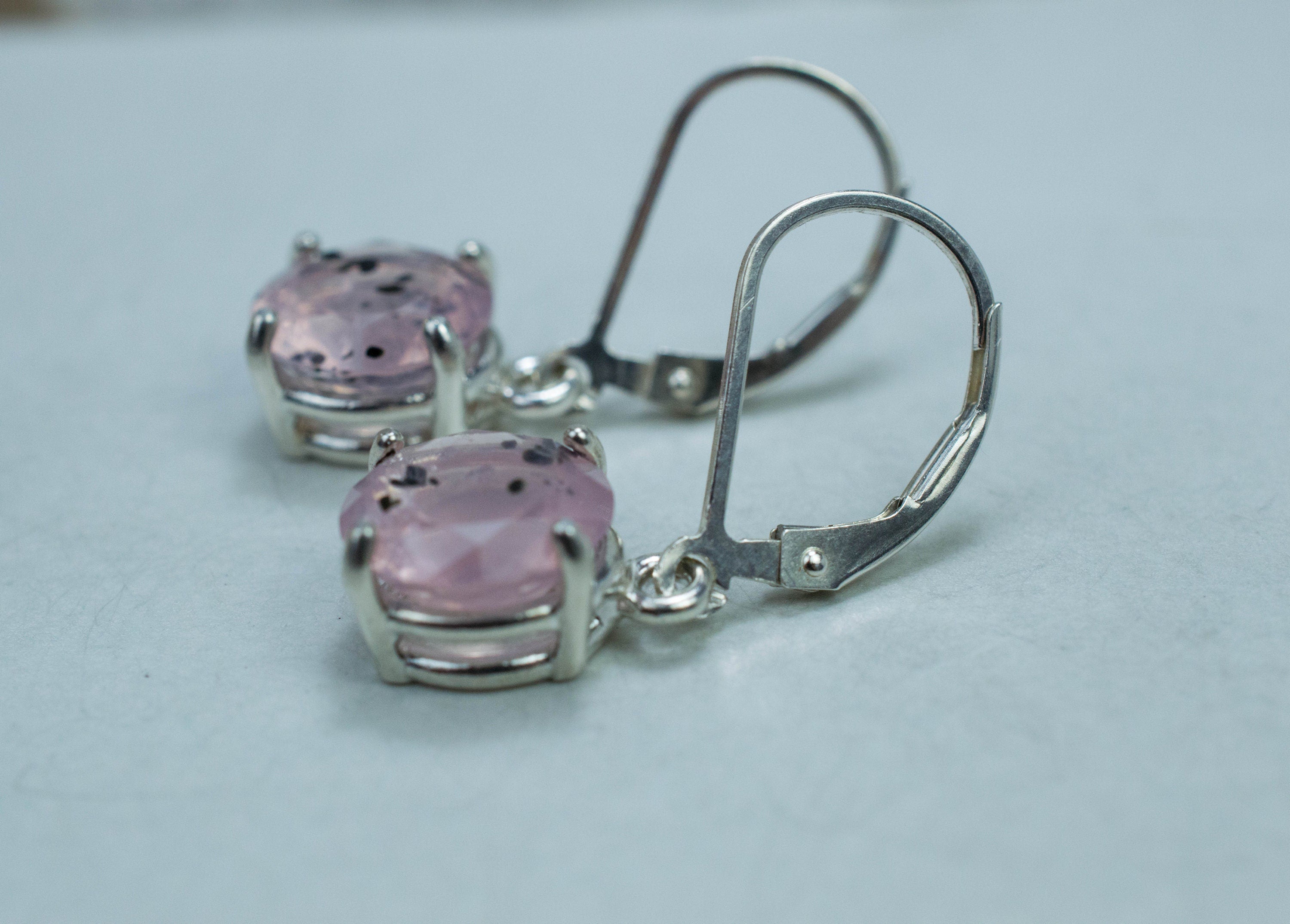 Rose Quartz Earrings; Natural Untreated Tanzania Diopside Included Rose Quartz; 4.595cts