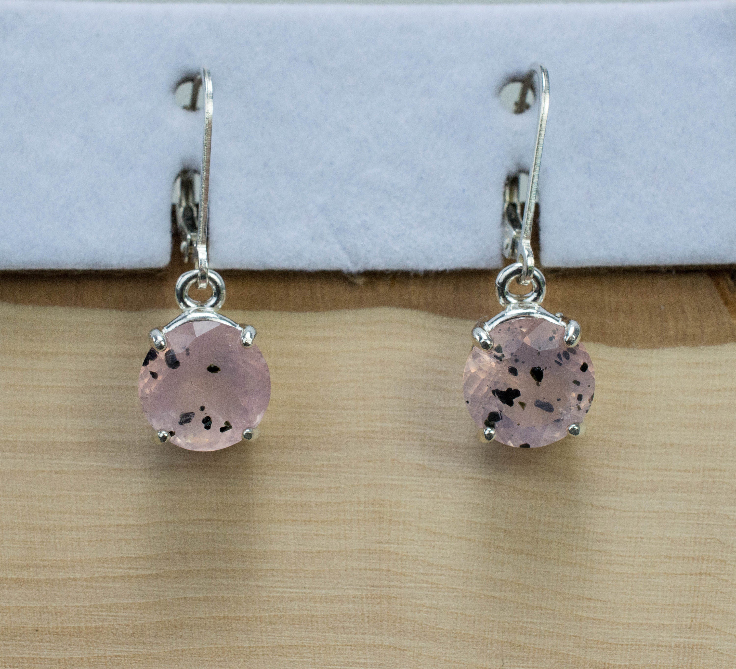 Rose Quartz Earrings; Natural Untreated Tanzania Diopside Included Rose Quartz; 4.595cts