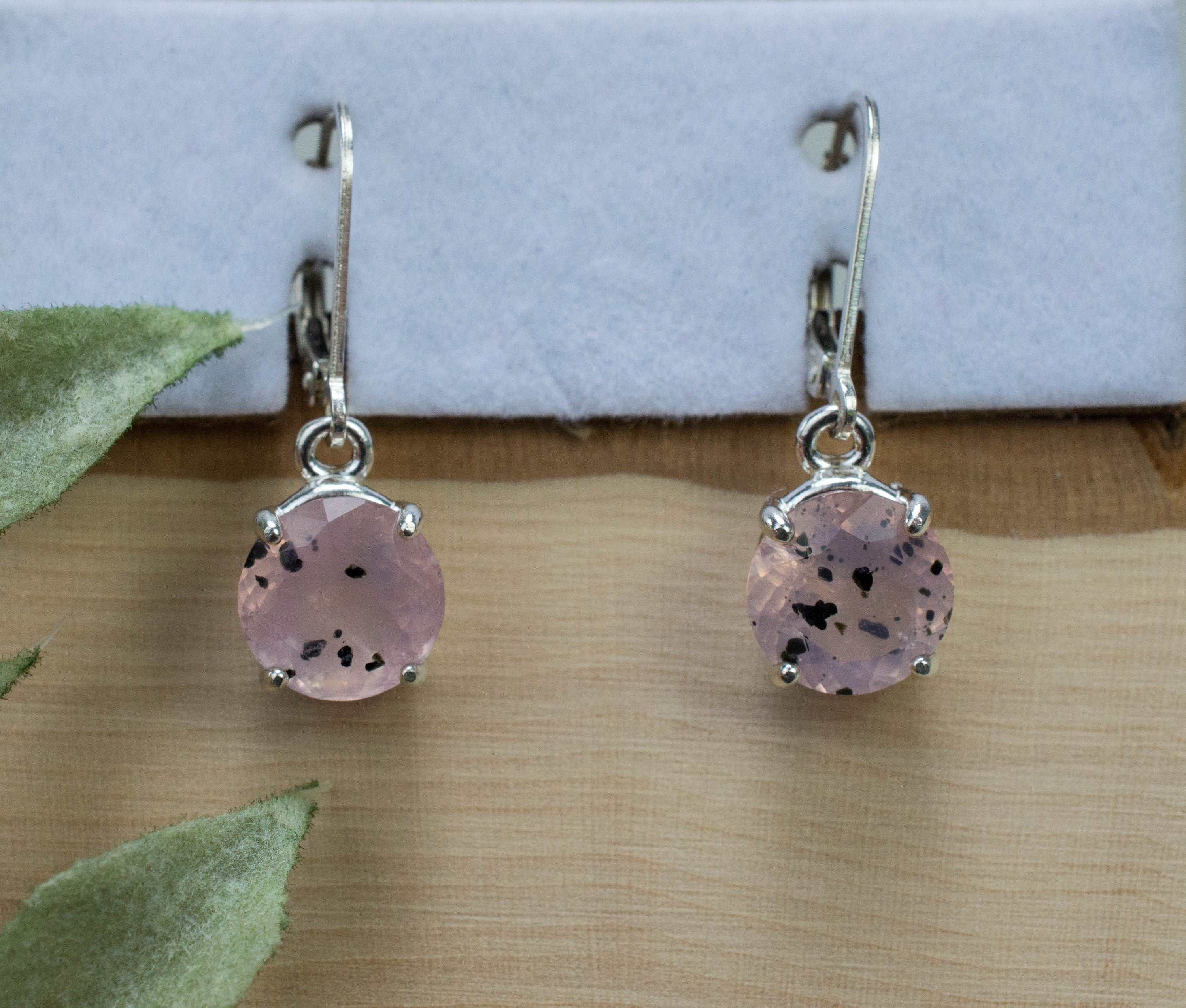 Rose Quartz Earrings; Natural Untreated Tanzania Diopside Included Rose Quartz; 4.595cts