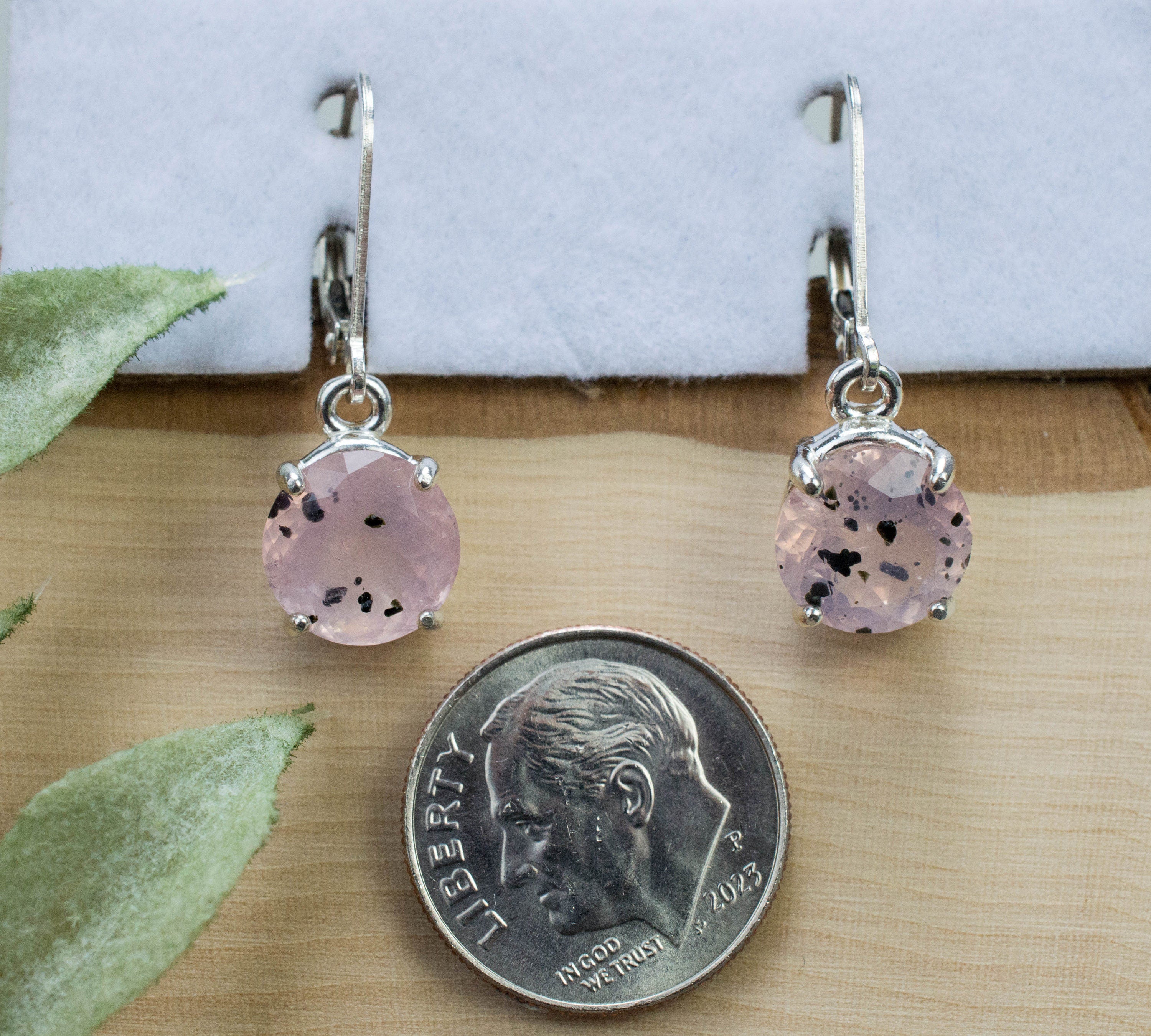 Rose Quartz Earrings; Natural Untreated Tanzania Diopside Included Rose Quartz; 4.595cts