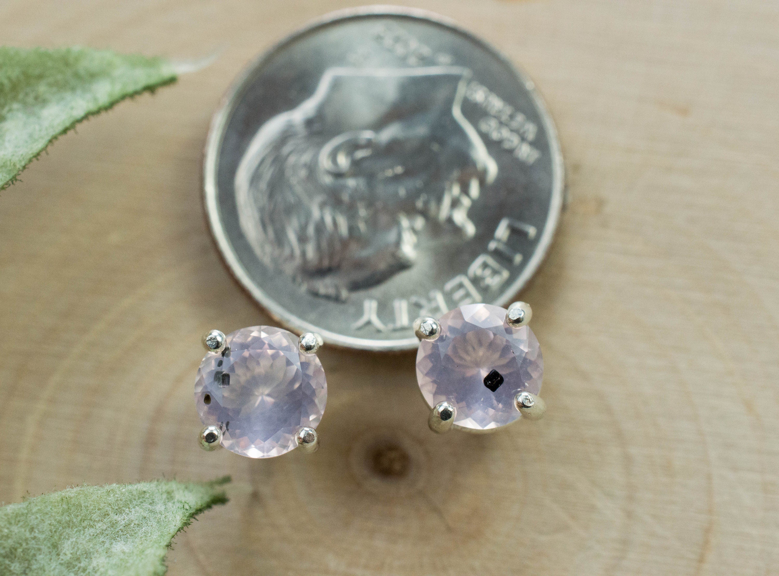 Rose Quartz Earrings; Natural Untreated Tanzania Diopside Included Rose Quartz; 1.275cts