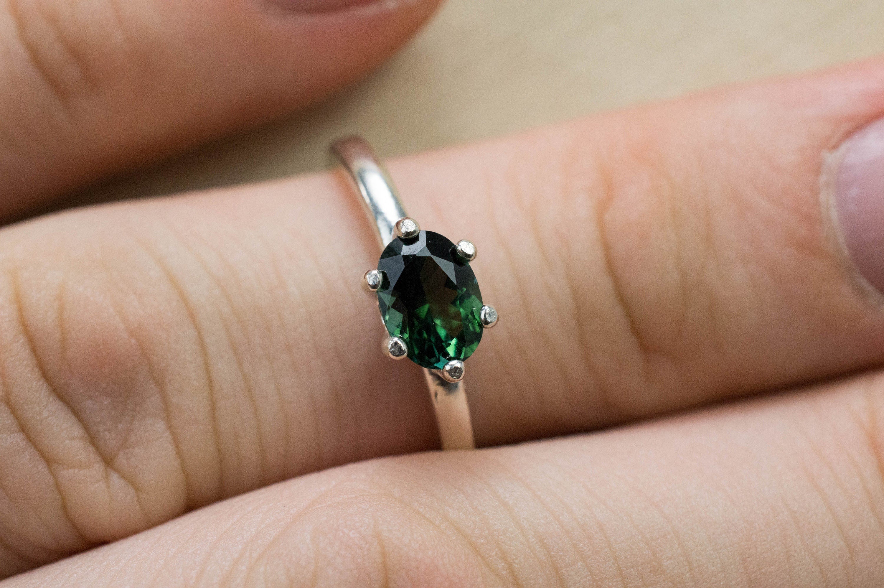 Green Tourmaline Ring; Genuine Untreated Brazil Tourmaline; 0.760cts