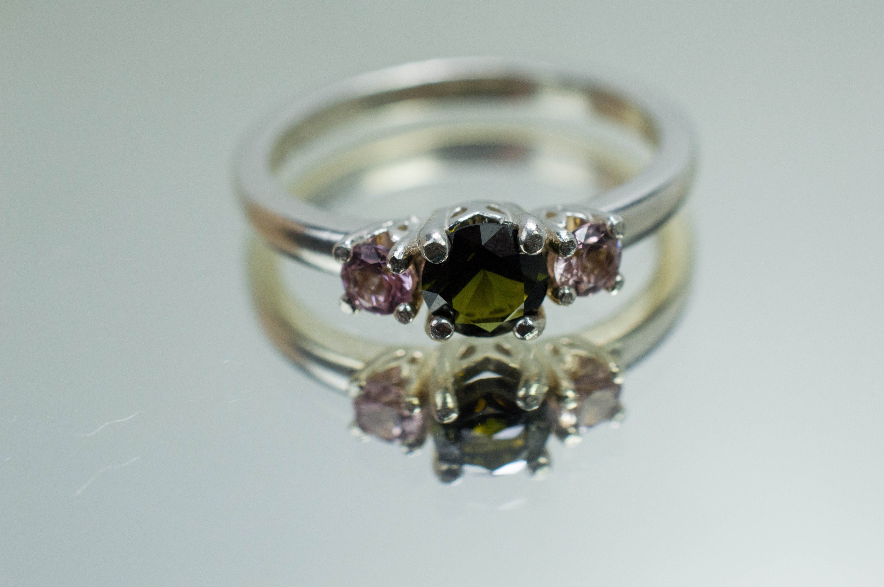 Tourmaline and Spinel Ring; Genuine Untreated Brazil Dravite Tourmaline and Vietnam Lavender Spinel