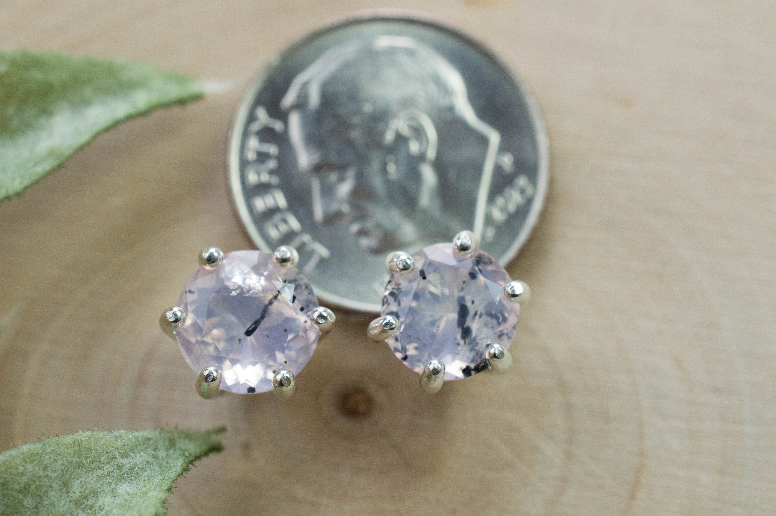 Rose Quartz Earrings; Natural Untreated Tanzania Diopside Included Rose Quartz; 2.275cts