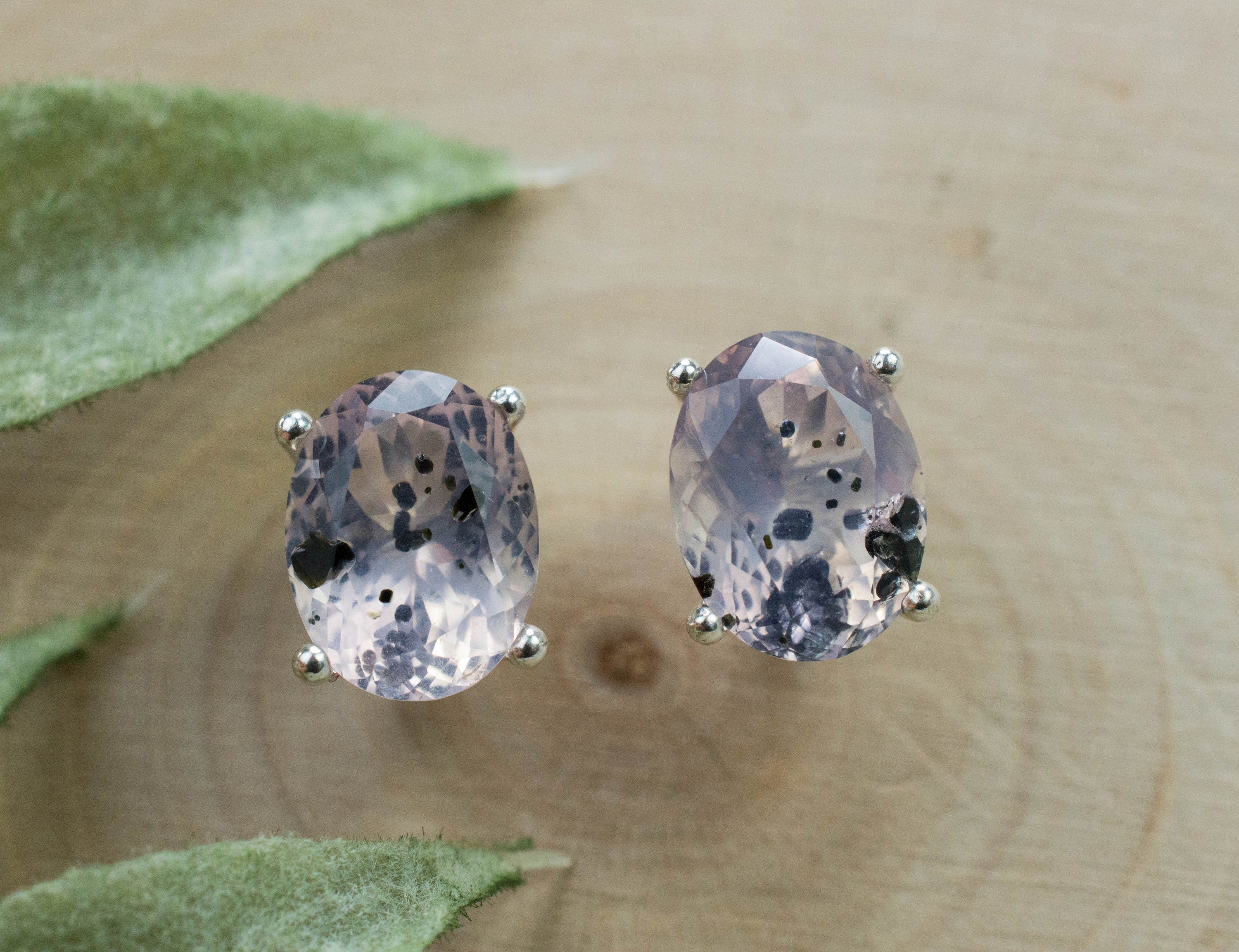 Rose Quartz Earrings; Natural Untreated Tanzania Diopside Included Rose Quartz; 3.125cts