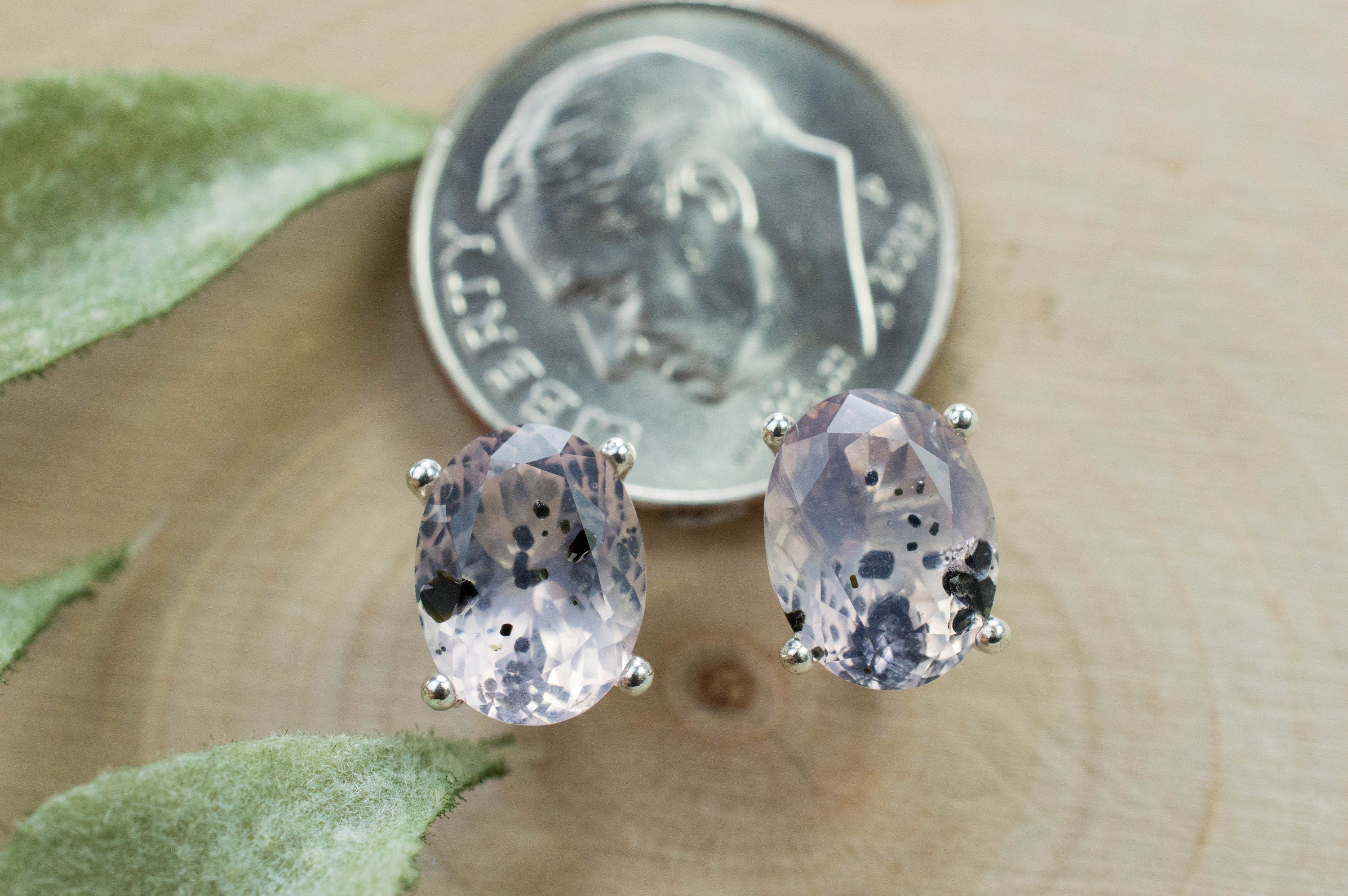 Rose Quartz Earrings; Natural Untreated Tanzania Diopside Included Rose Quartz; 3.125cts